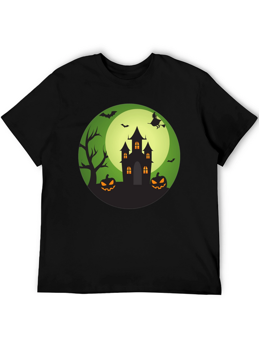 Halloween Graphic Tee - Spooky Castle Design