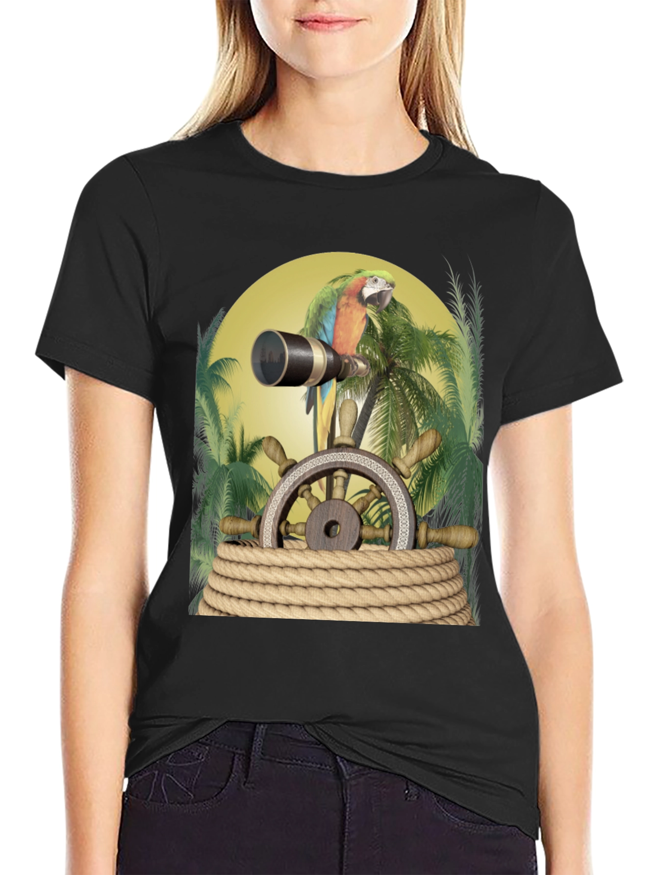 Parrot Pirate T-Shirt - Novelty Graphic Tee