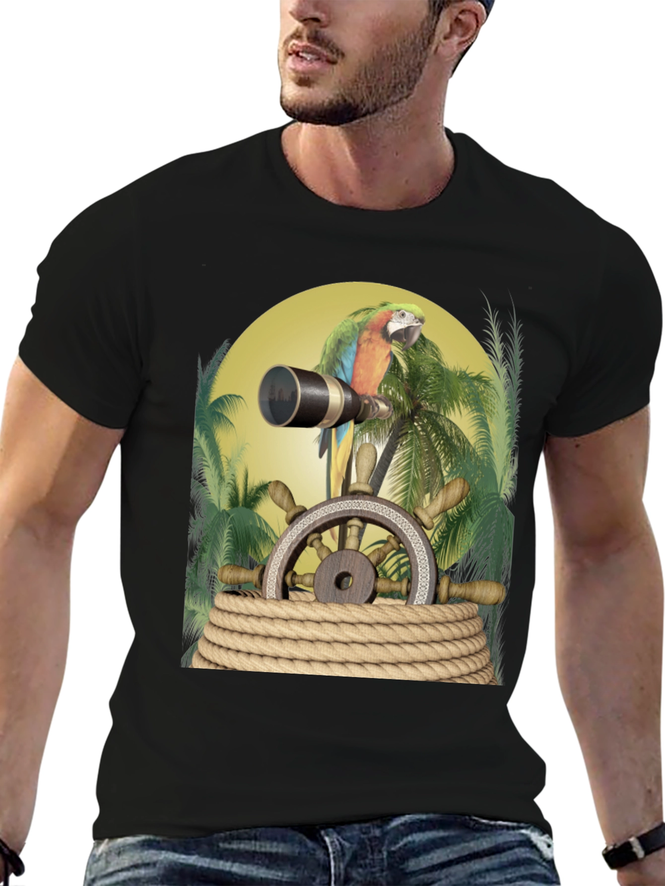 Parrot Pirate T-Shirt - Novelty Graphic Tee