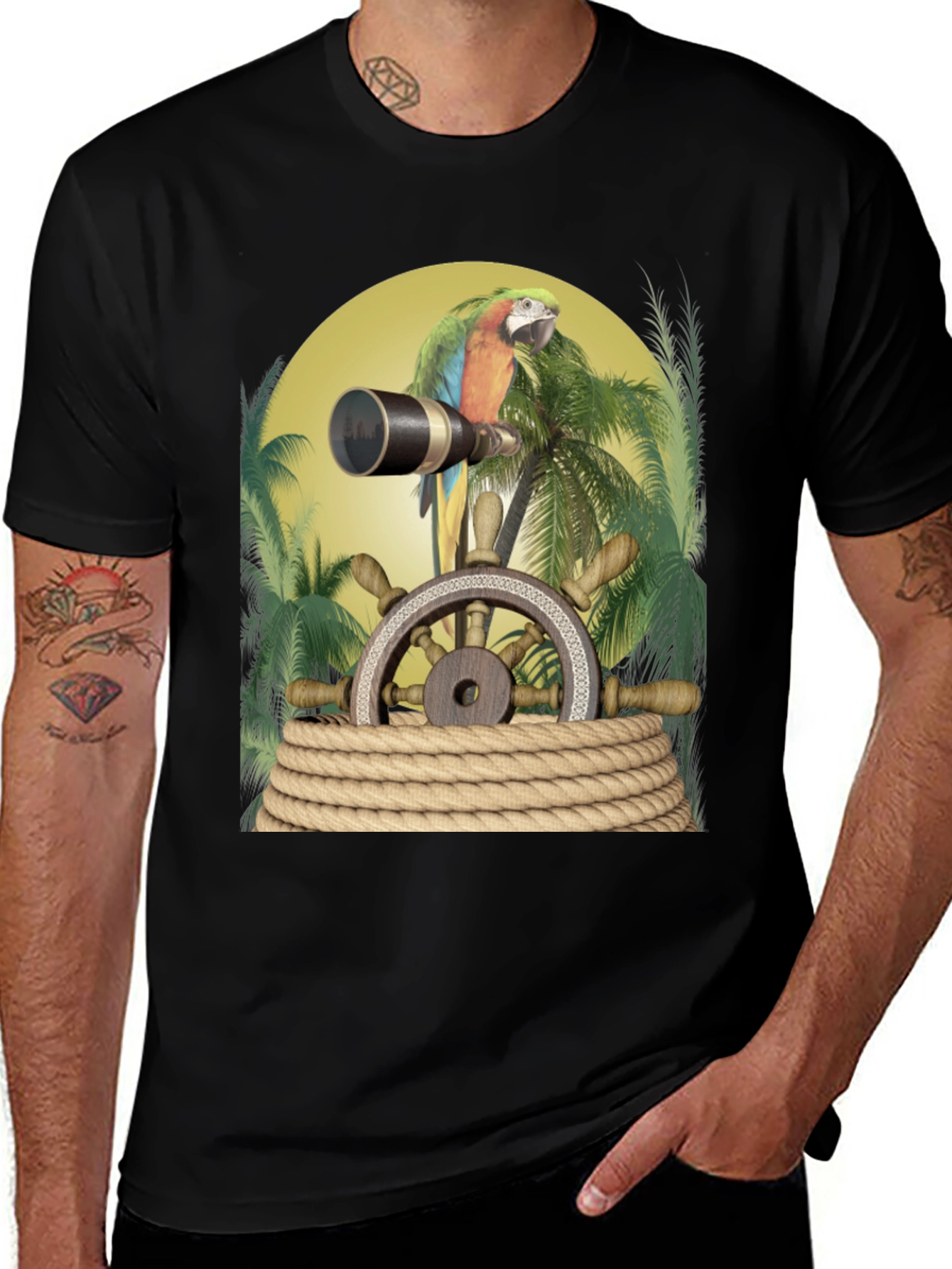 Parrot Pirate T-Shirt - Novelty Graphic Tee