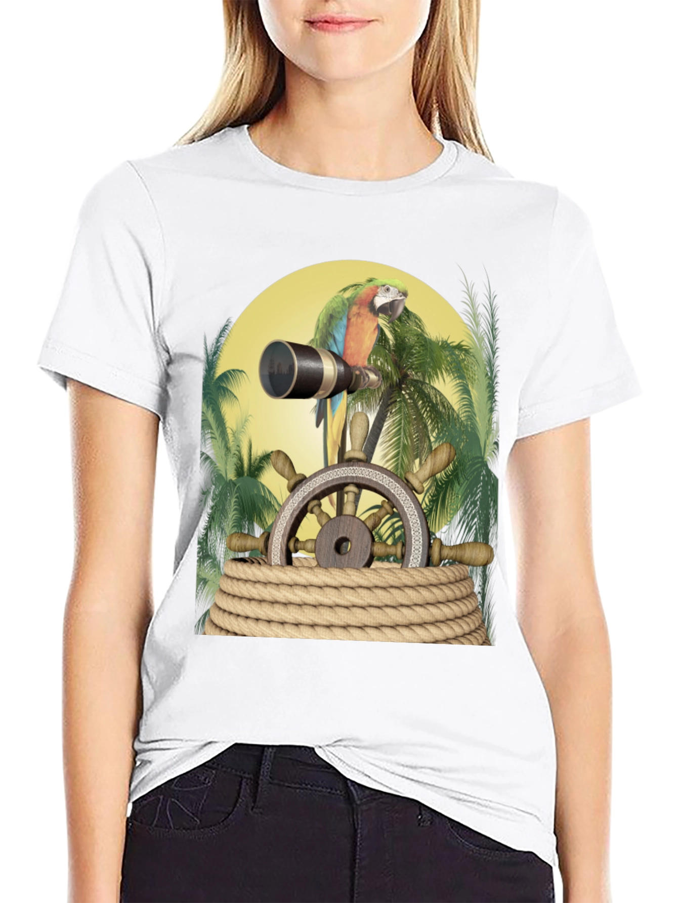 Parrot Pirate T-Shirt - Novelty Graphic Tee