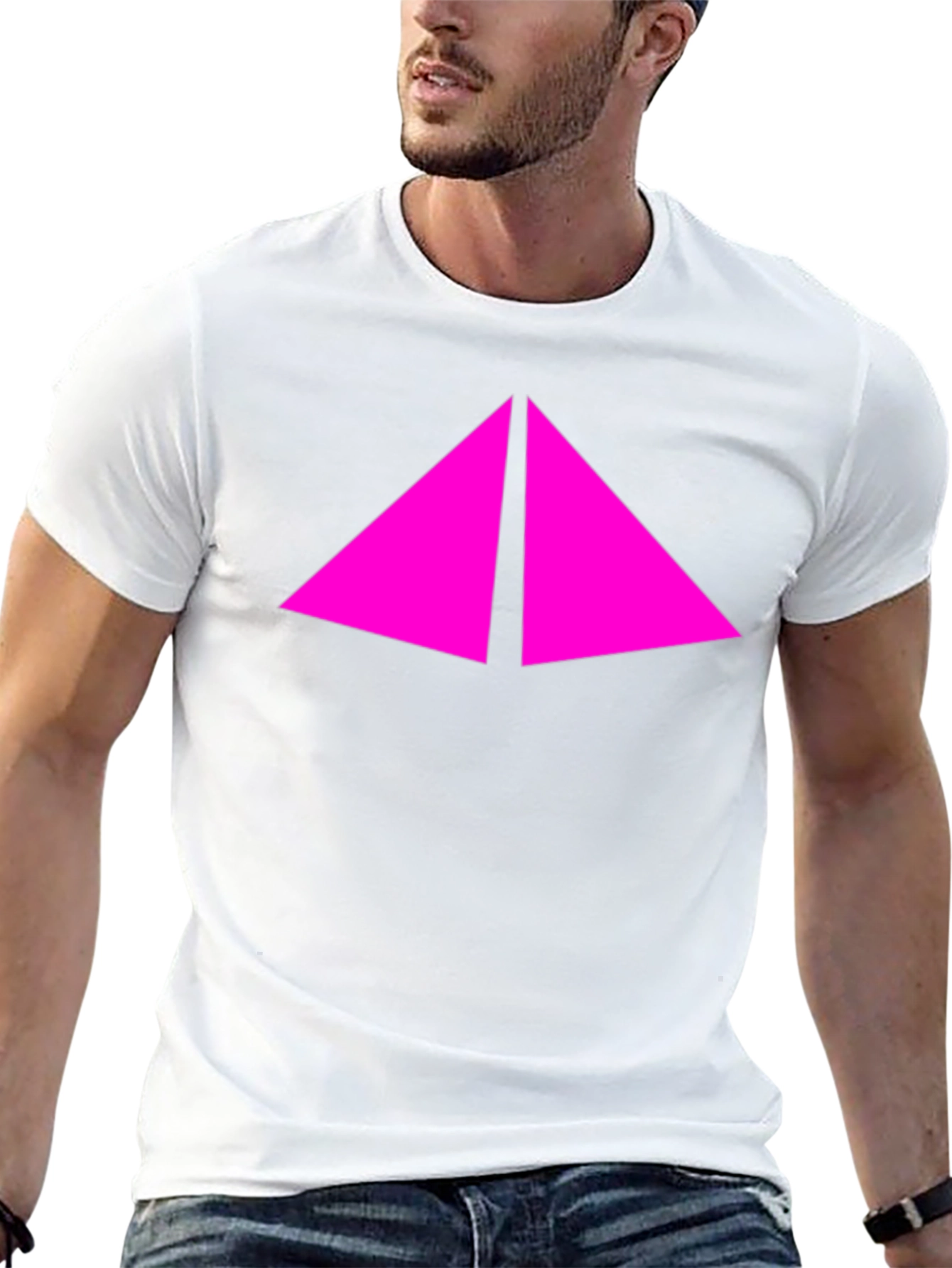 Modern Black T-Shirt with Pink Triangle Design
