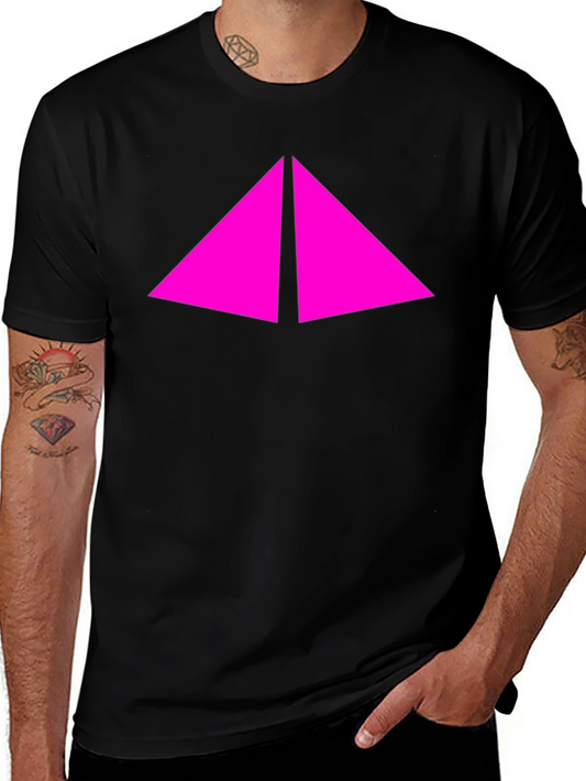 Modern Black T-Shirt with Pink Triangle Design