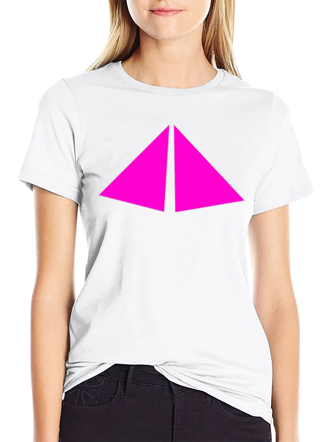 Modern Black T-Shirt with Pink Triangle Design