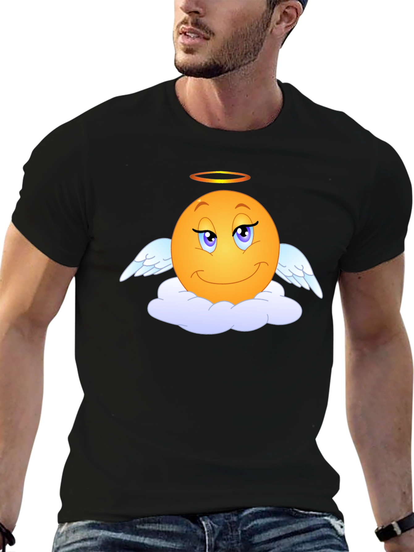 Angel Emoji Graphic Tee - Black T-Shirt
