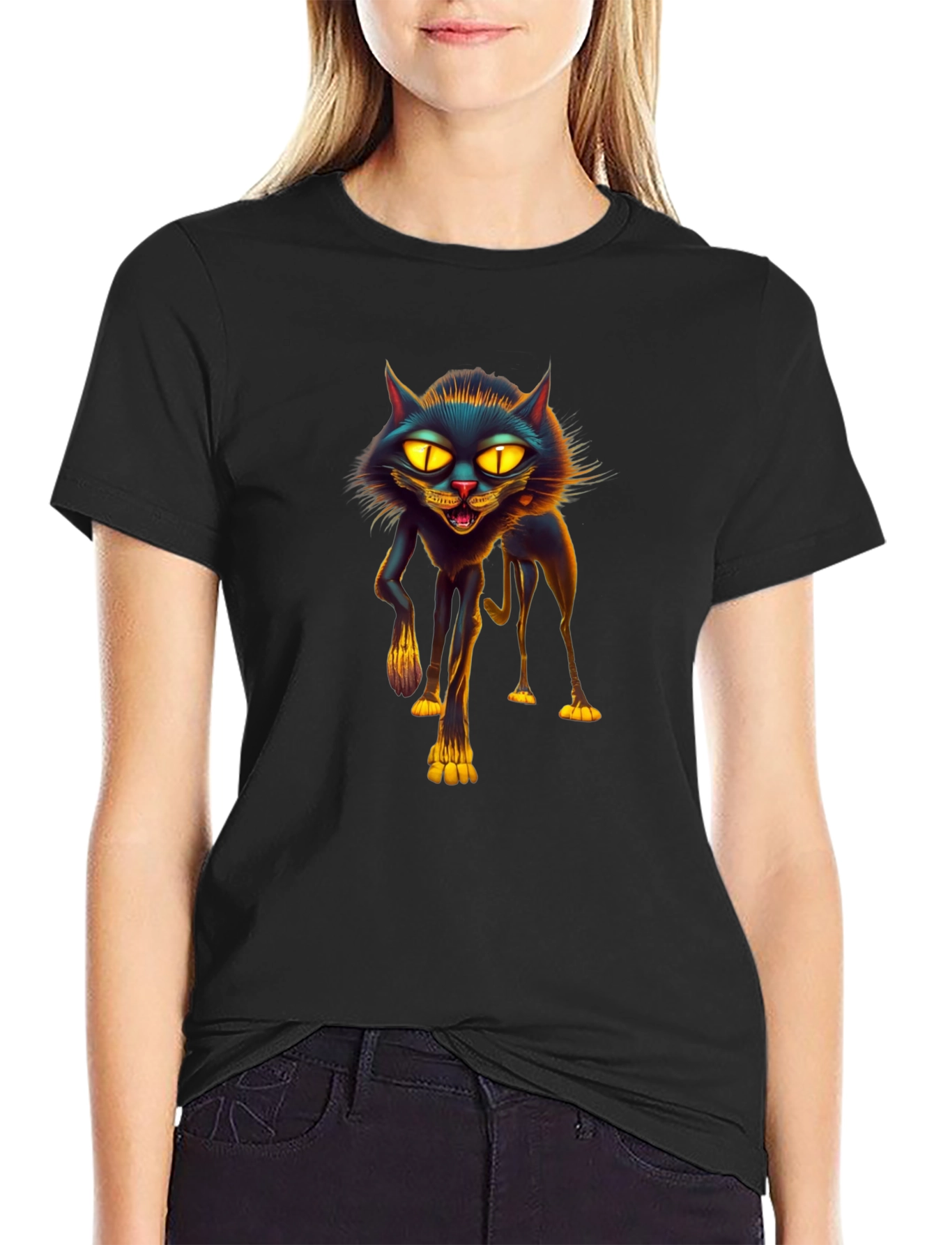 Black Cat Graphic Tee - Spooky Season Style