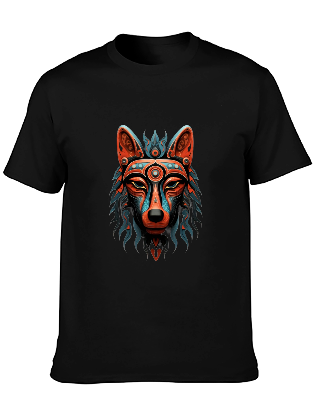 Aztec Wolf Graphic Print Black T-Shirt