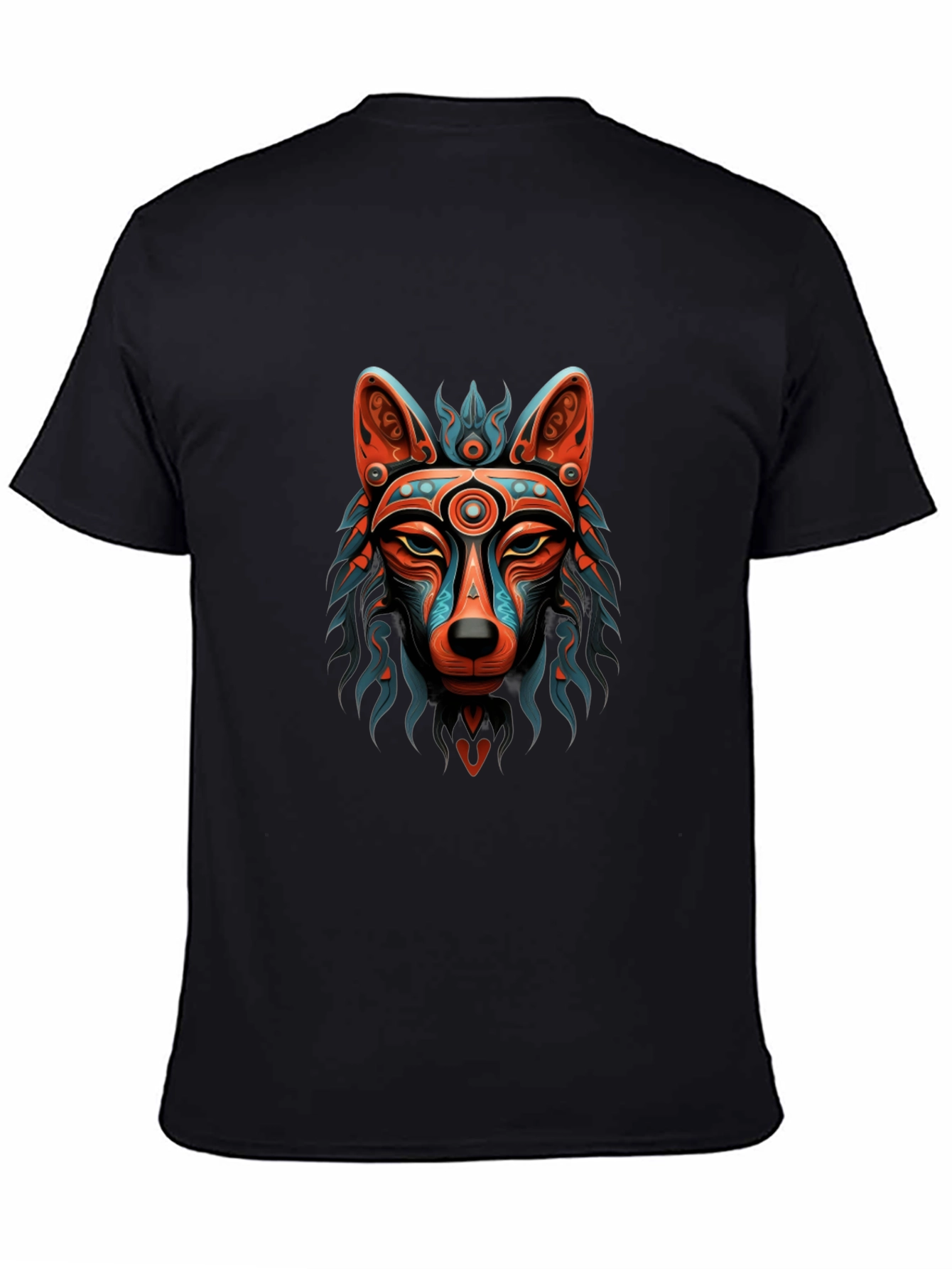 Aztec Wolf Graphic Print Black T-Shirt
