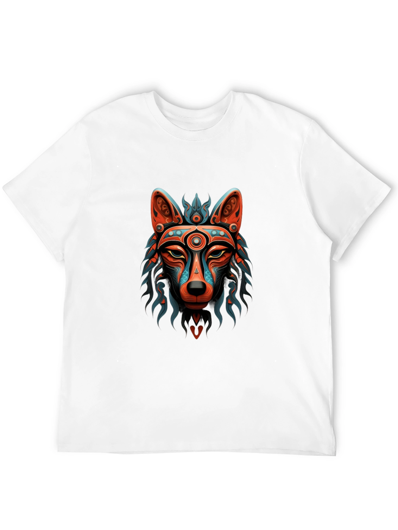 Aztec Wolf Graphic Print Black T-Shirt