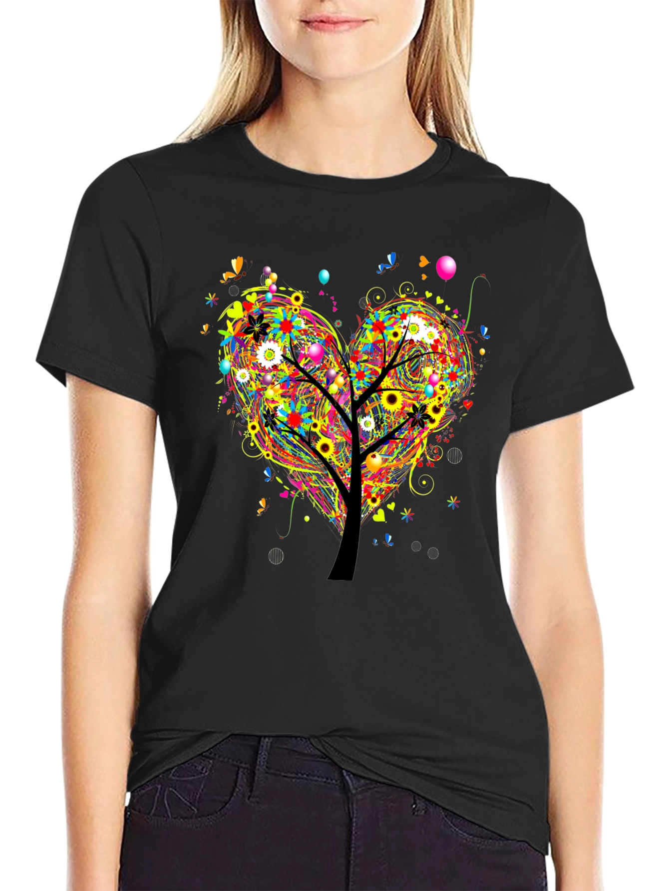 Vibrant Tree of Life Heart Graphic T-Shirt