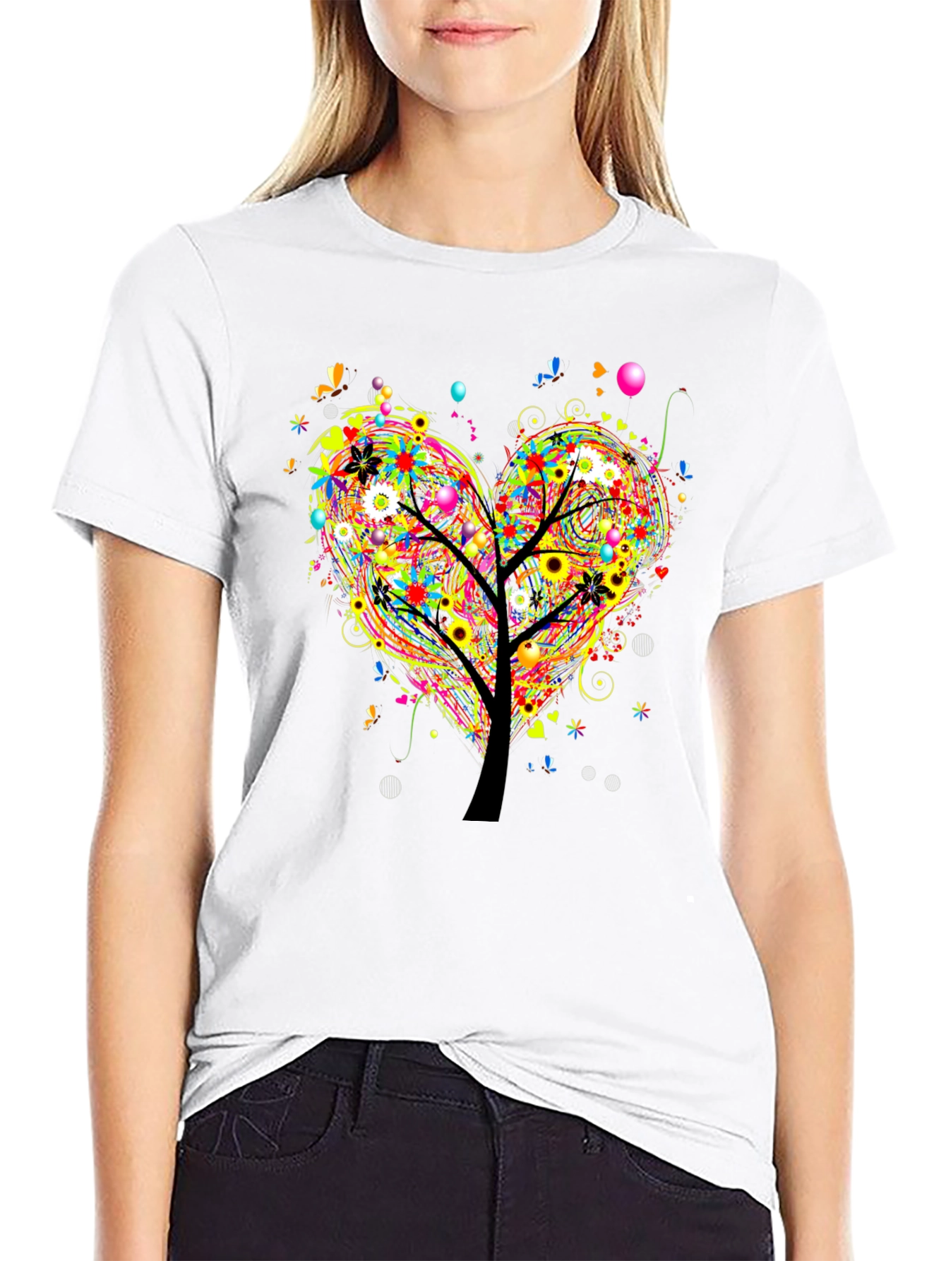 Vibrant Tree of Life Heart Graphic T-Shirt