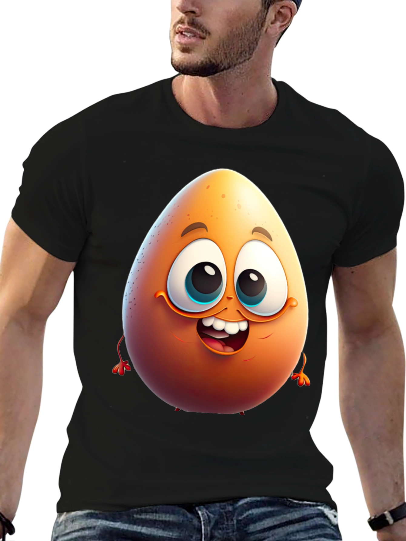 Egg-cellent Black Cartoon T-Shirt