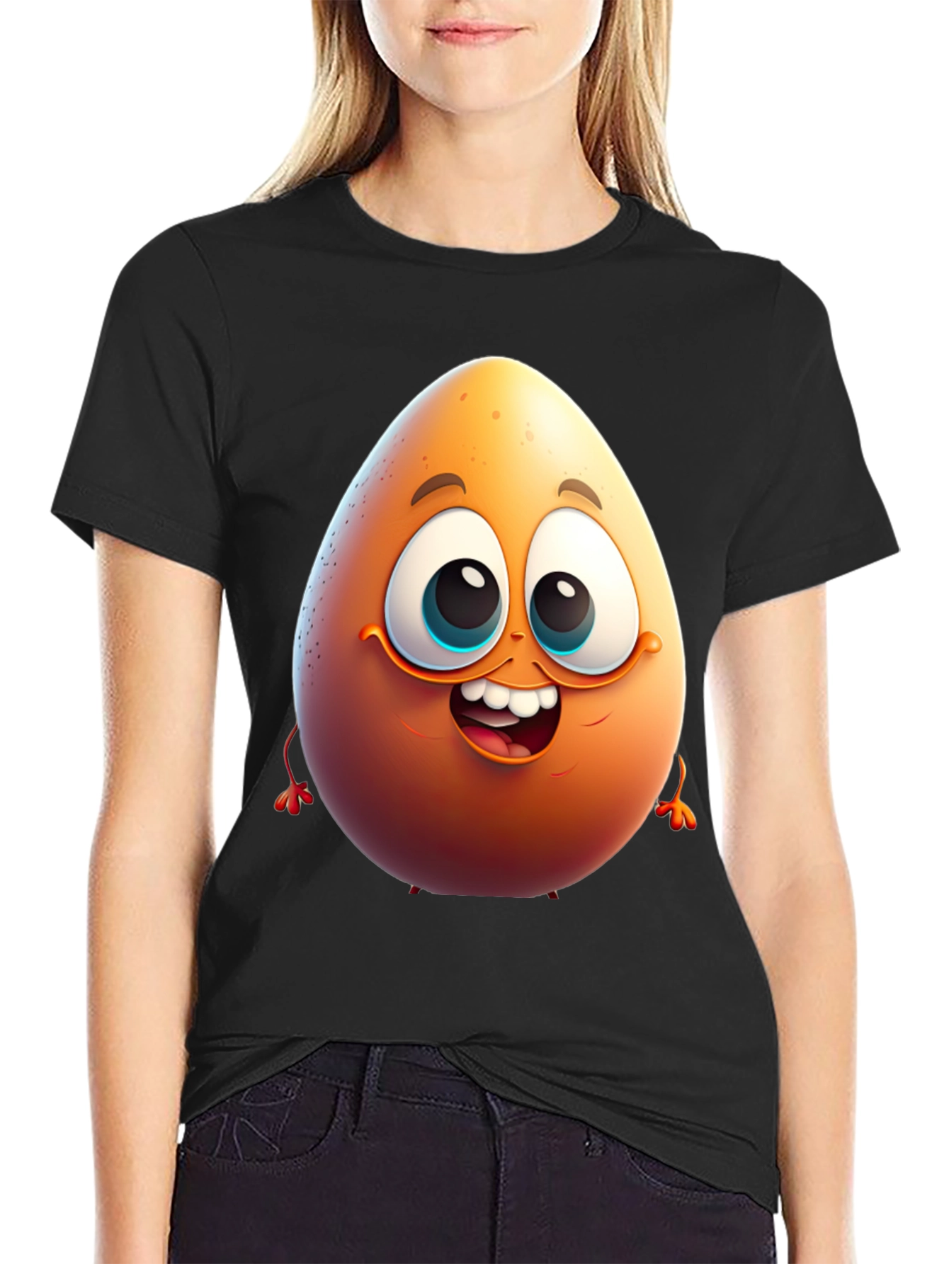 Egg-cellent Black Cartoon T-Shirt