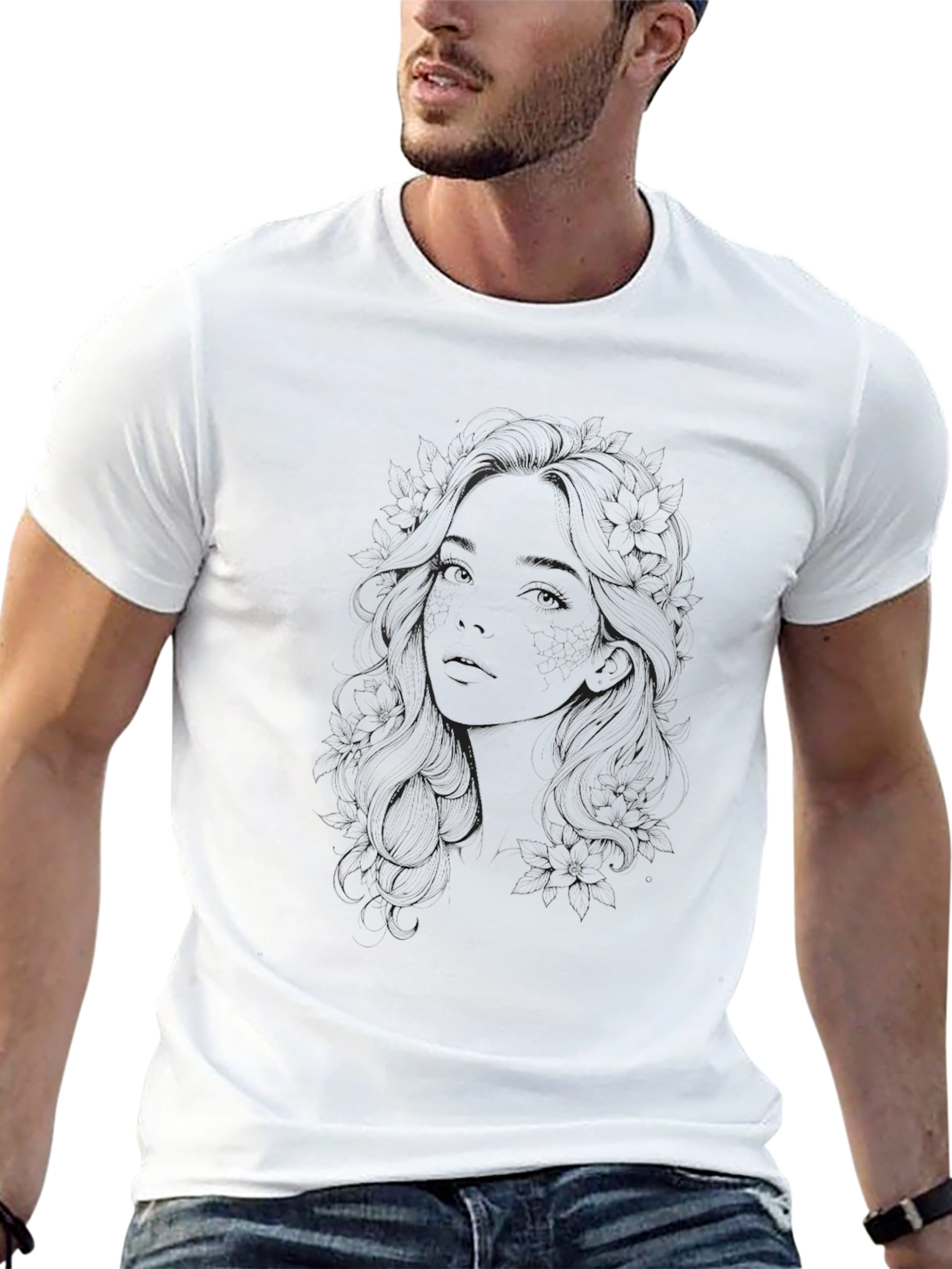 Mens Black Graphic Tee - Dark Silhouette Design