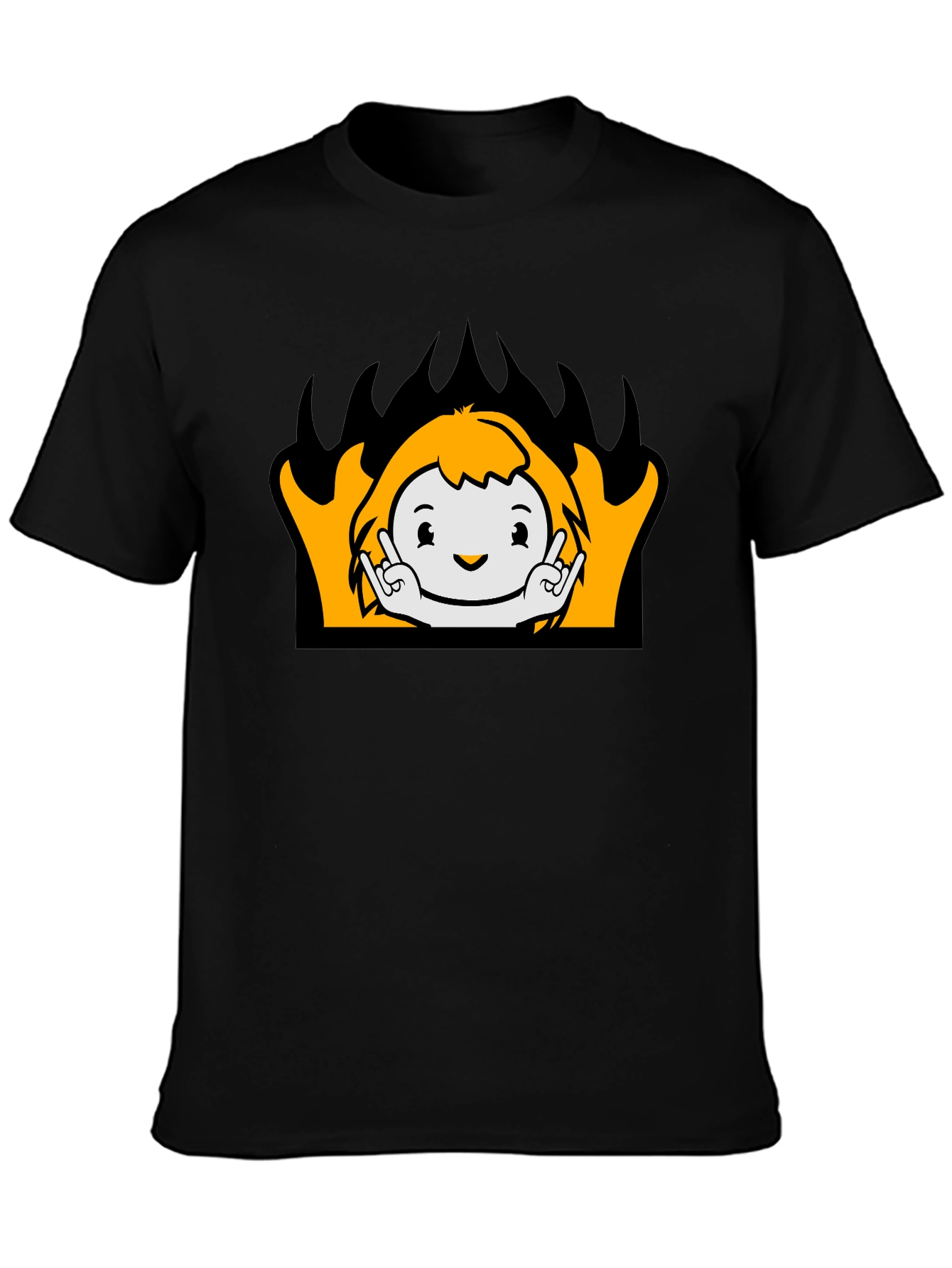 Cartoon Flame Graphic T-Shirt - Black