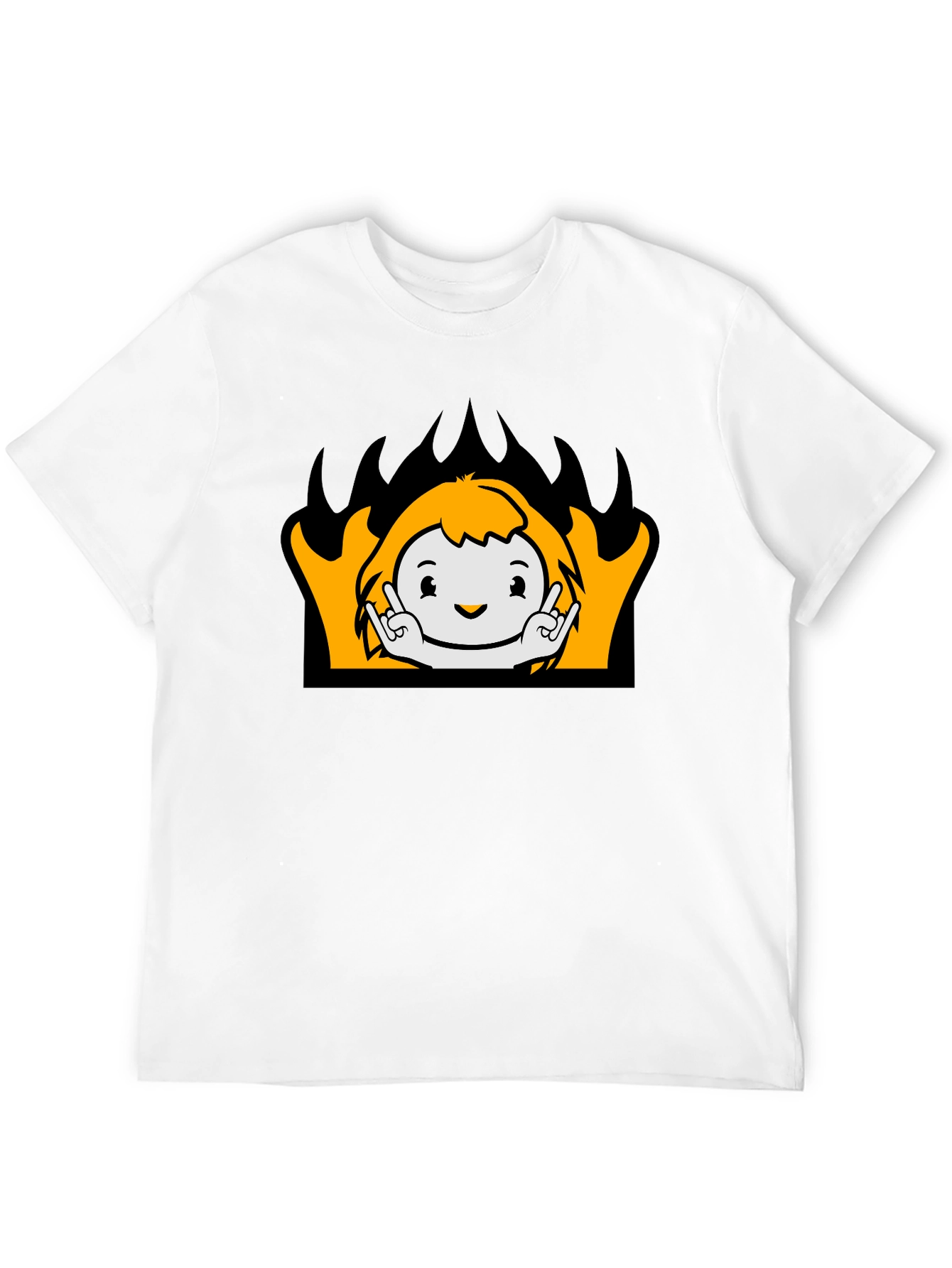 Cartoon Flame Graphic T-Shirt - Black