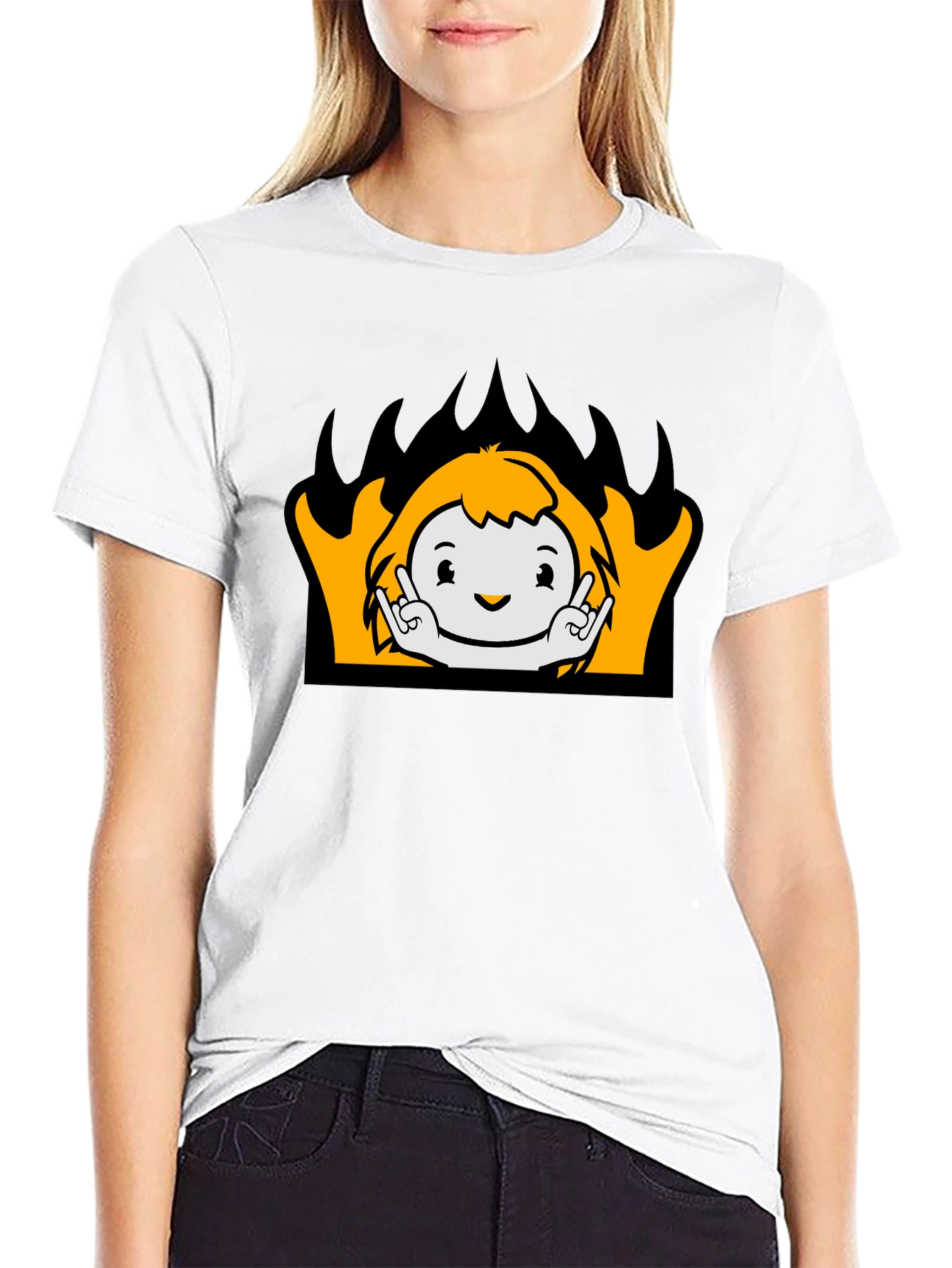 Cartoon Flame Graphic T-Shirt - Black