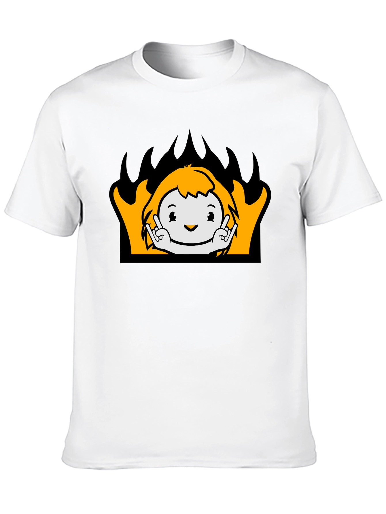 Cartoon Flame Graphic T-Shirt - Black