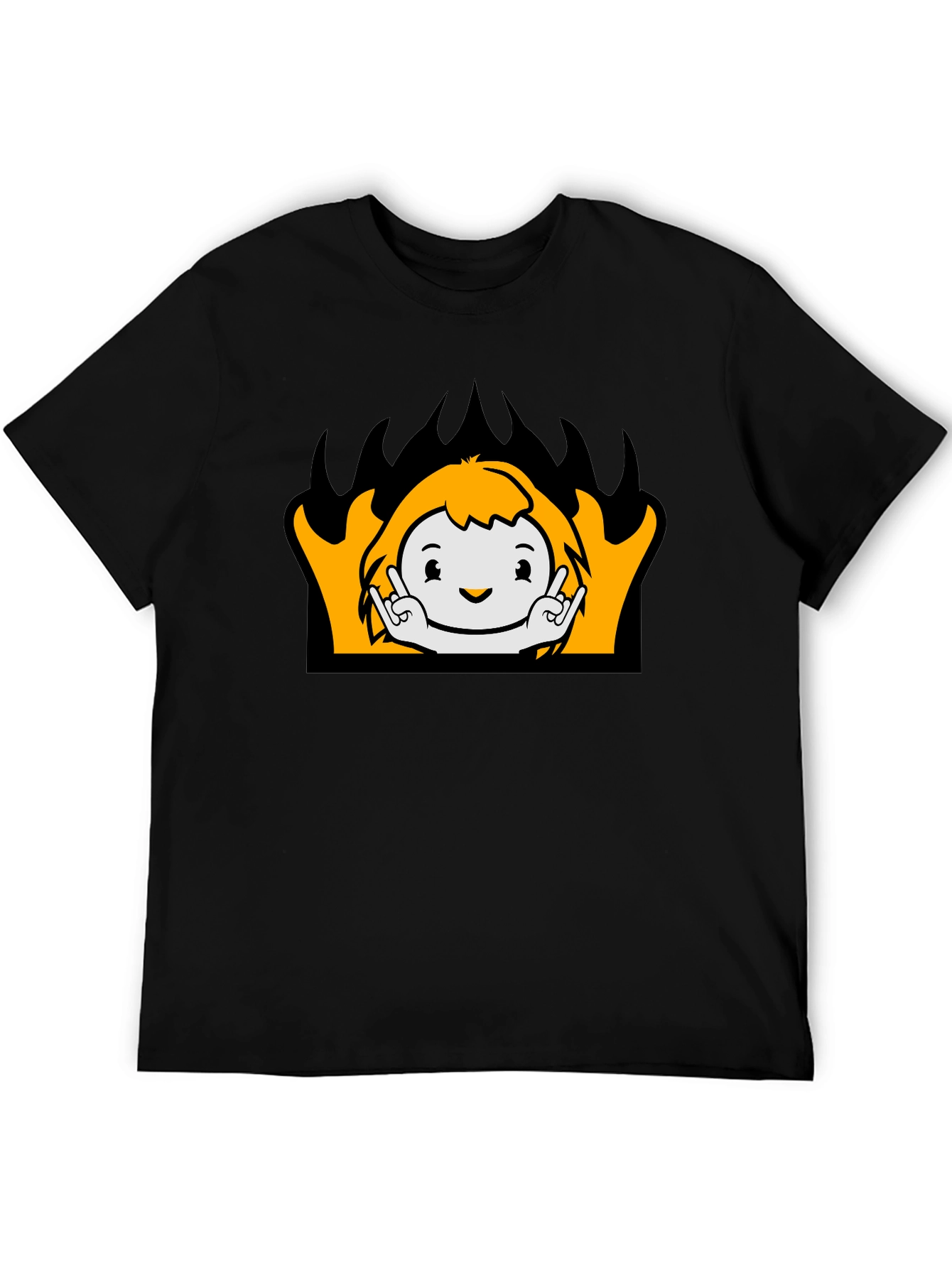 Cartoon Flame Graphic T-Shirt - Black