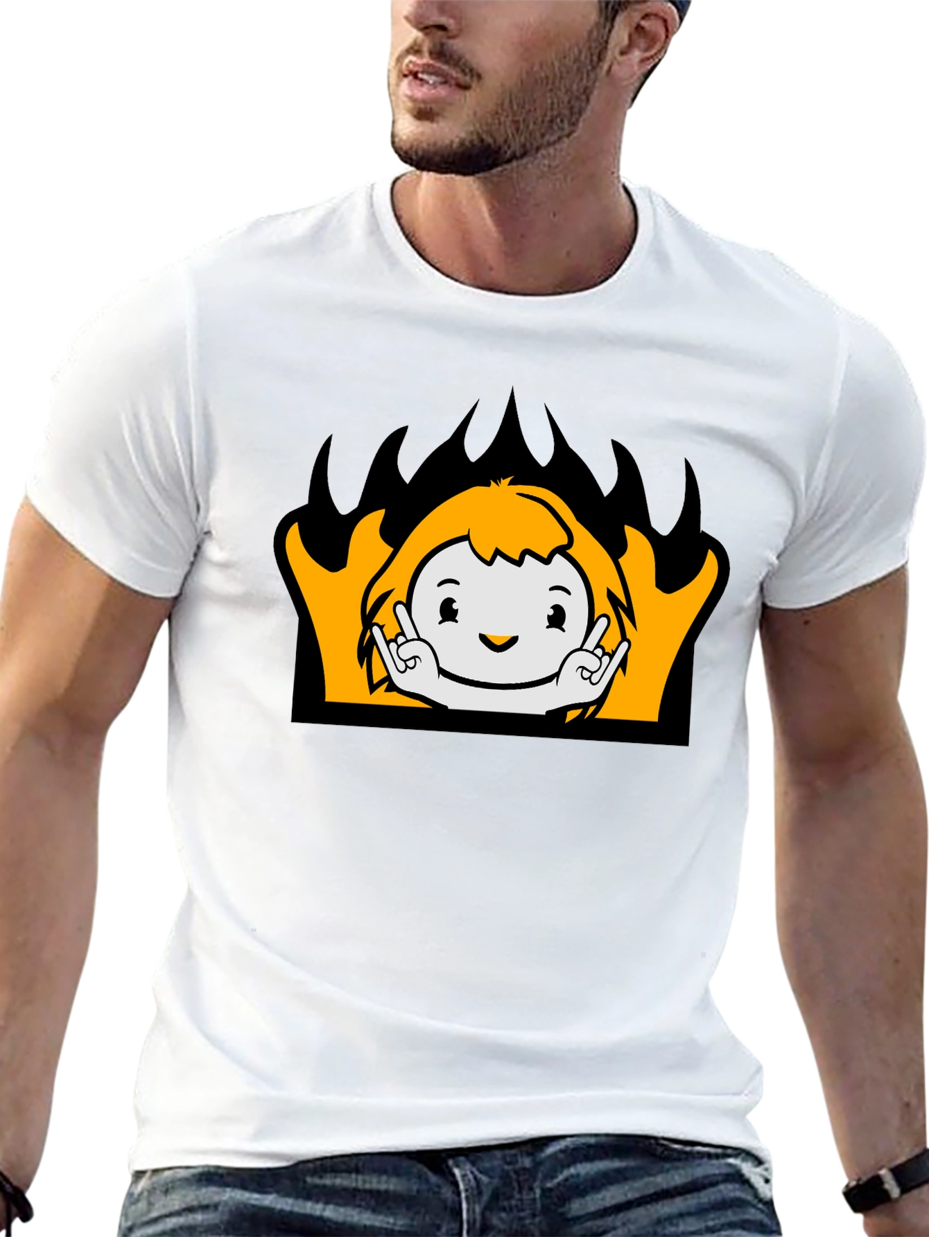 Cartoon Flame Graphic T-Shirt - Black