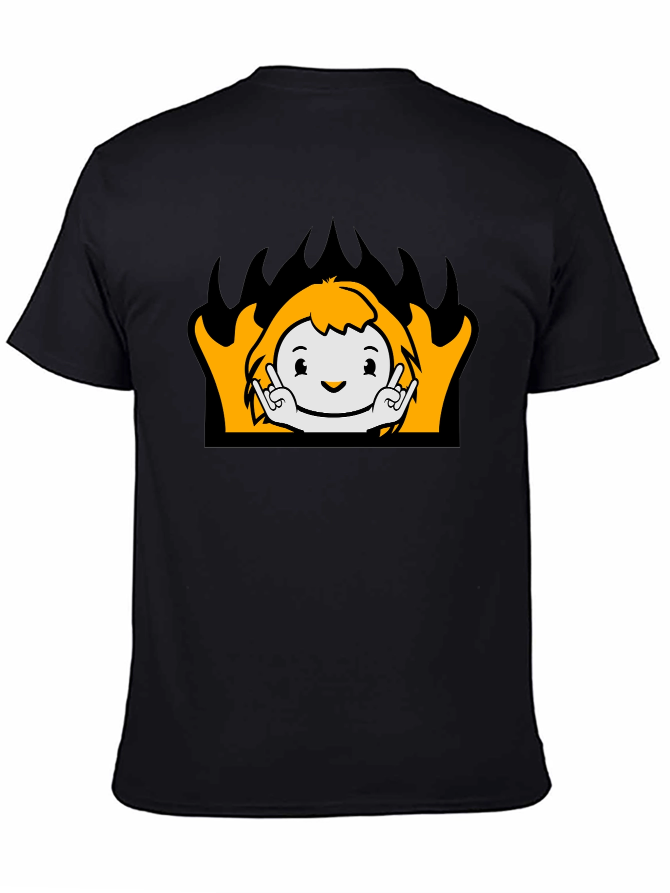Cartoon Flame Graphic T-Shirt - Black