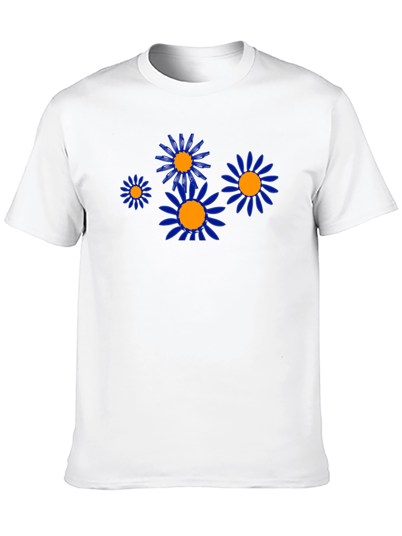 Black Tee with Blue & Orange Flower Graphic
