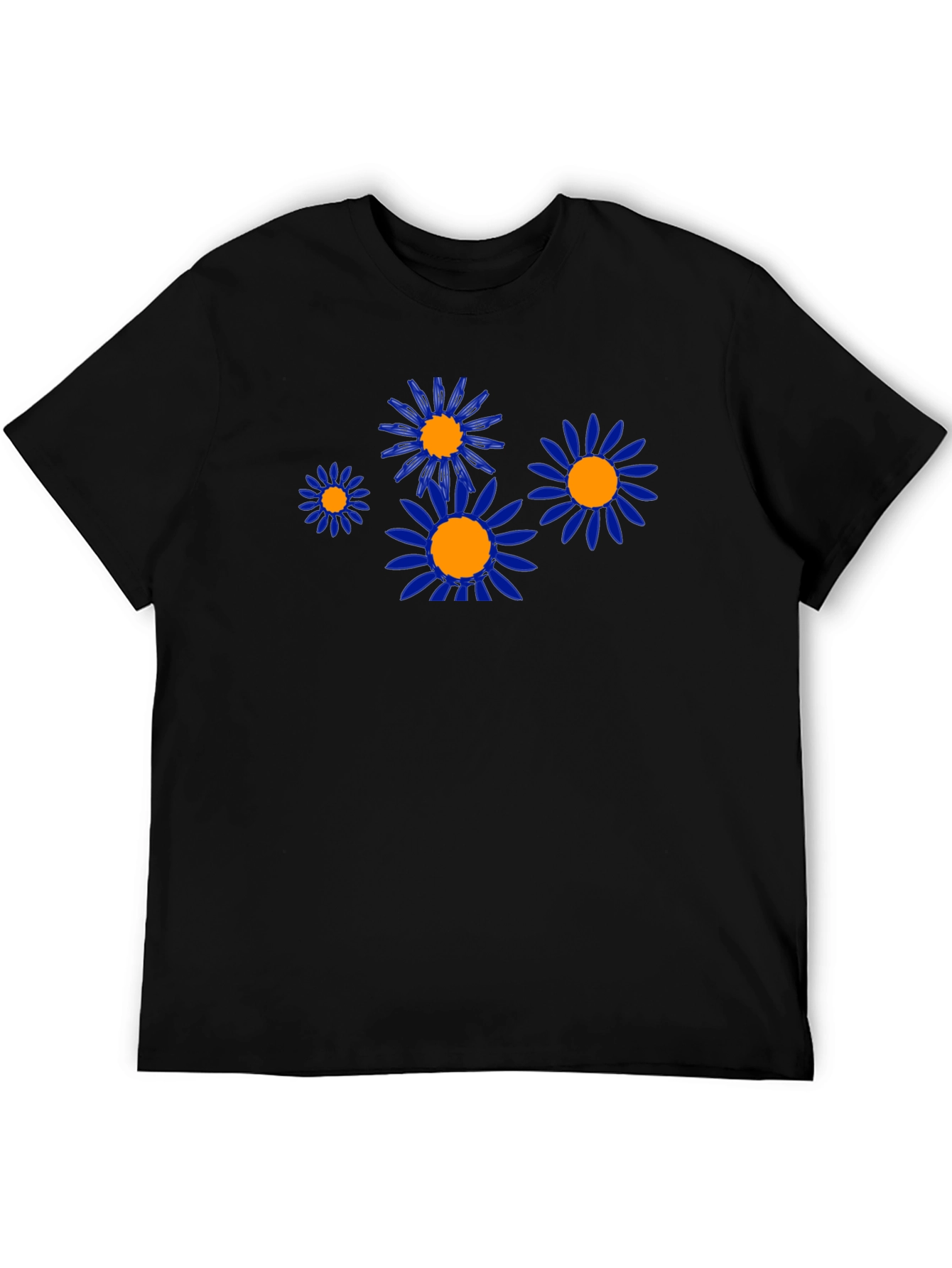 Black Tee with Blue & Orange Flower Graphic