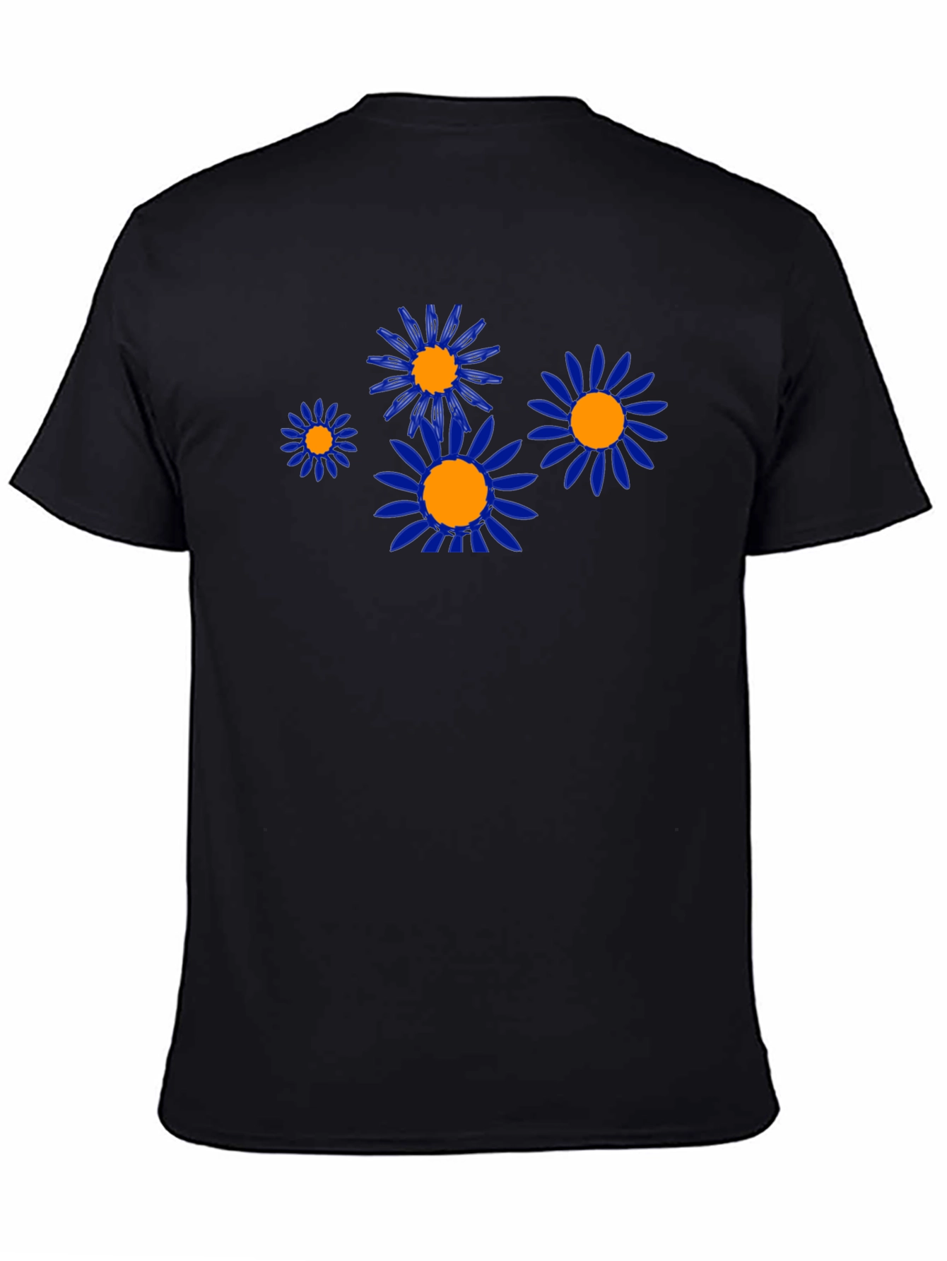 Black Tee with Blue & Orange Flower Graphic
