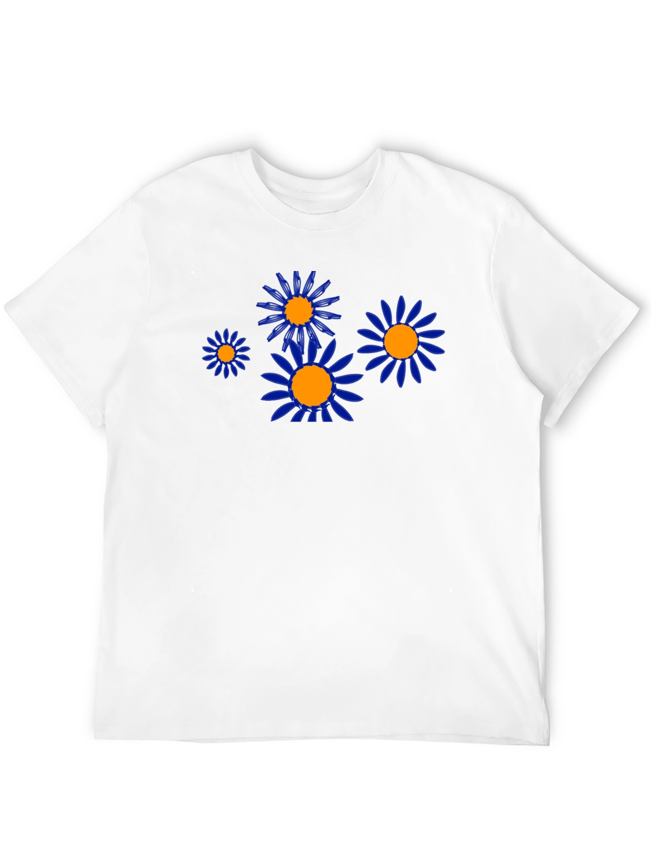 Black Tee with Blue & Orange Flower Graphic