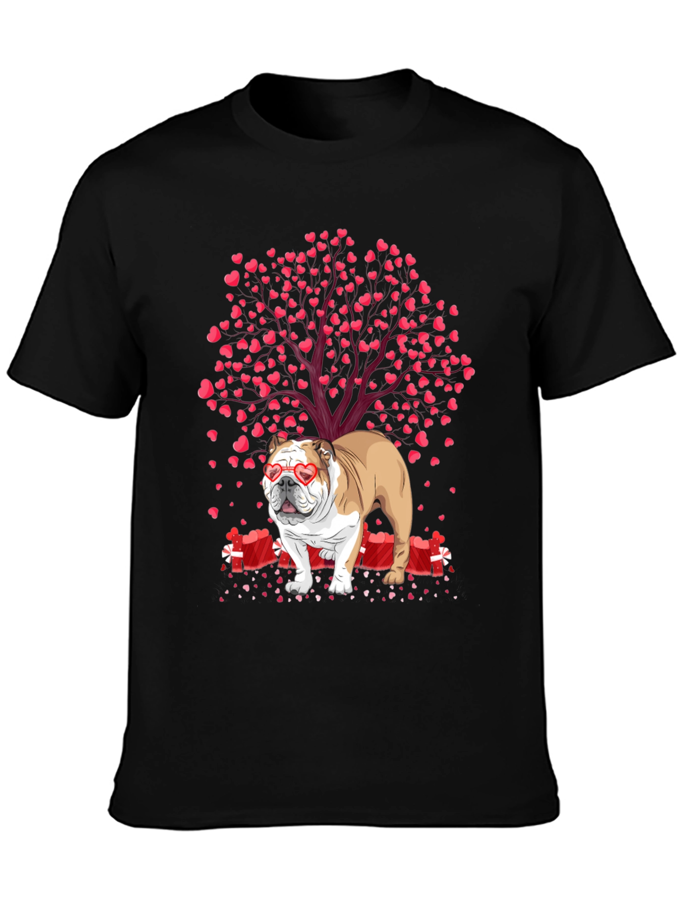 Bulldog Valentines Day T-Shirt: Heart Tree Design