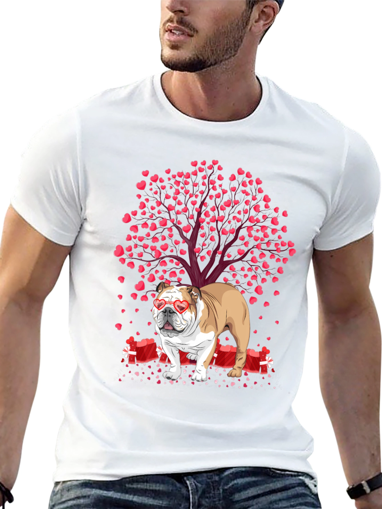 Bulldog Valentines Day T-Shirt: Heart Tree Design