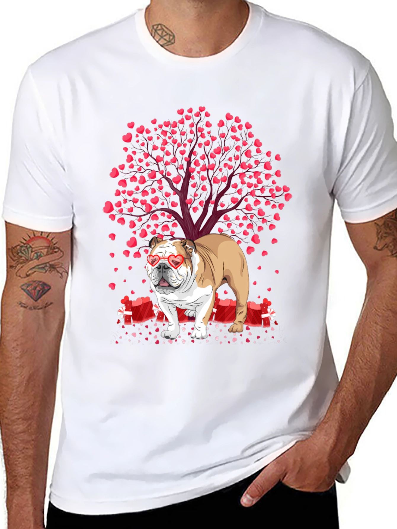 Bulldog Valentines Day T-Shirt: Heart Tree Design