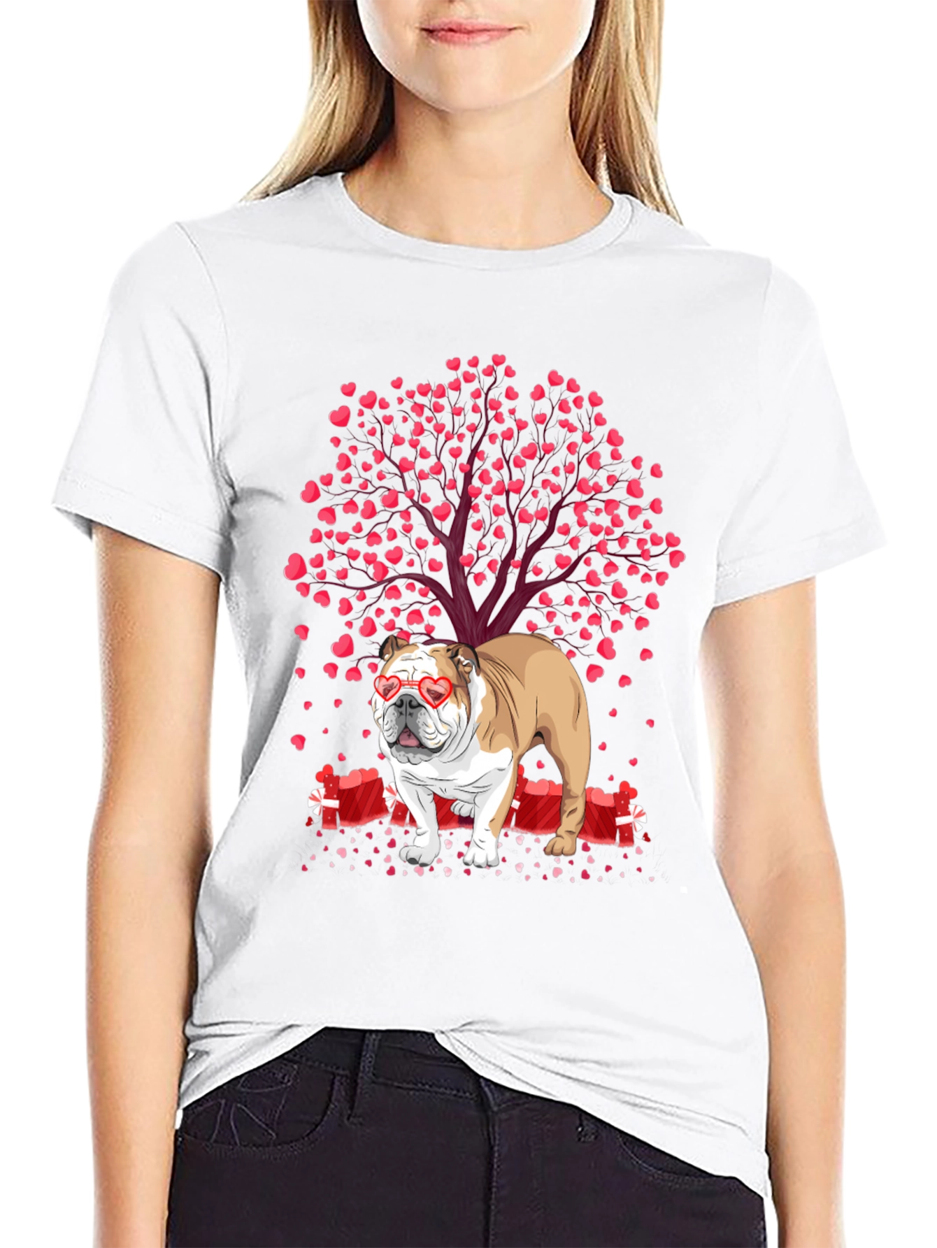 Bulldog Valentines Day T-Shirt: Heart Tree Design