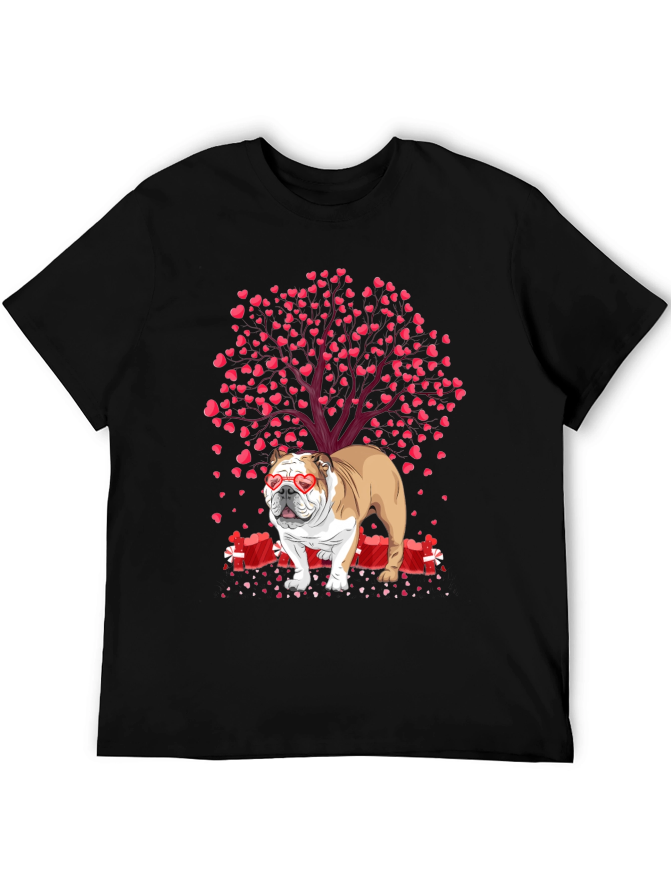 Bulldog Valentines Day T-Shirt: Heart Tree Design