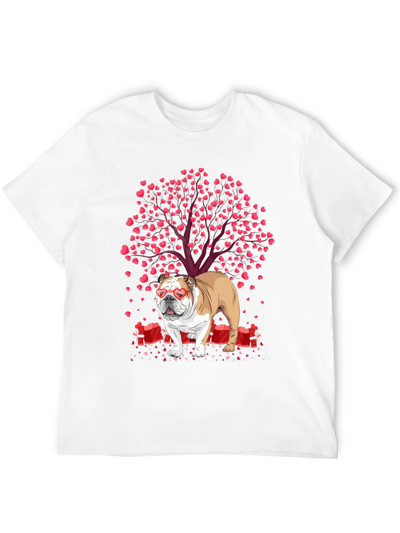 Bulldog Valentines Day T-Shirt: Heart Tree Design