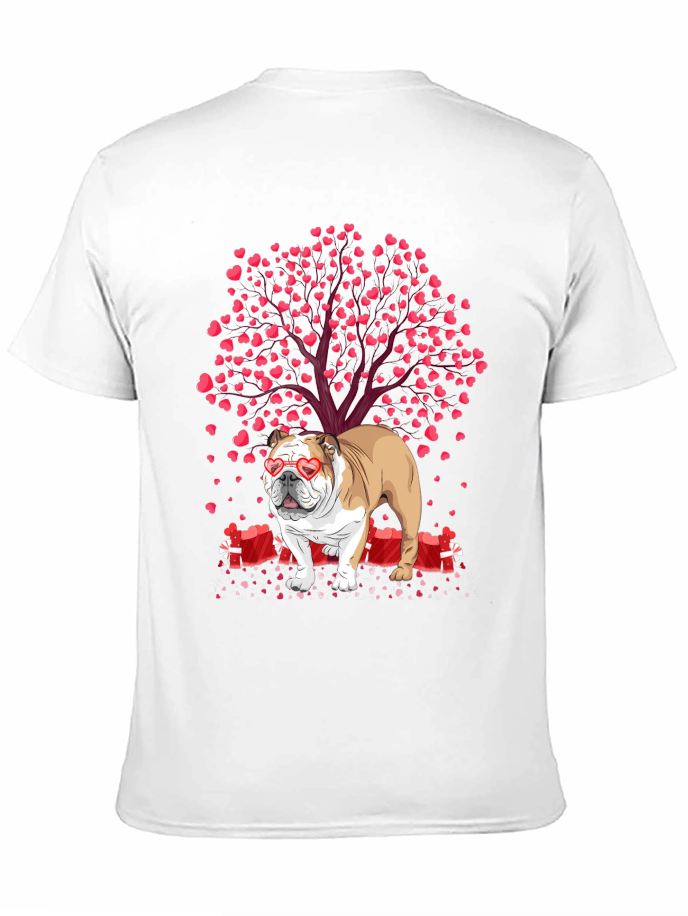 Bulldog Valentines Day T-Shirt: Heart Tree Design