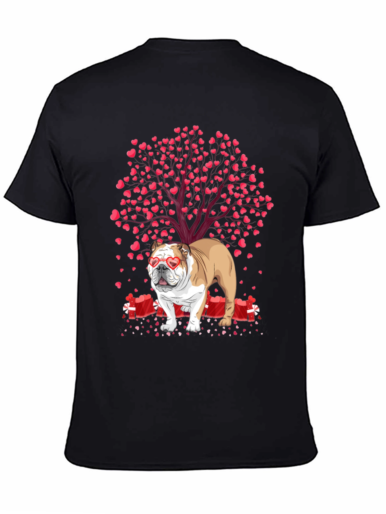 Bulldog Valentines Day T-Shirt: Heart Tree Design