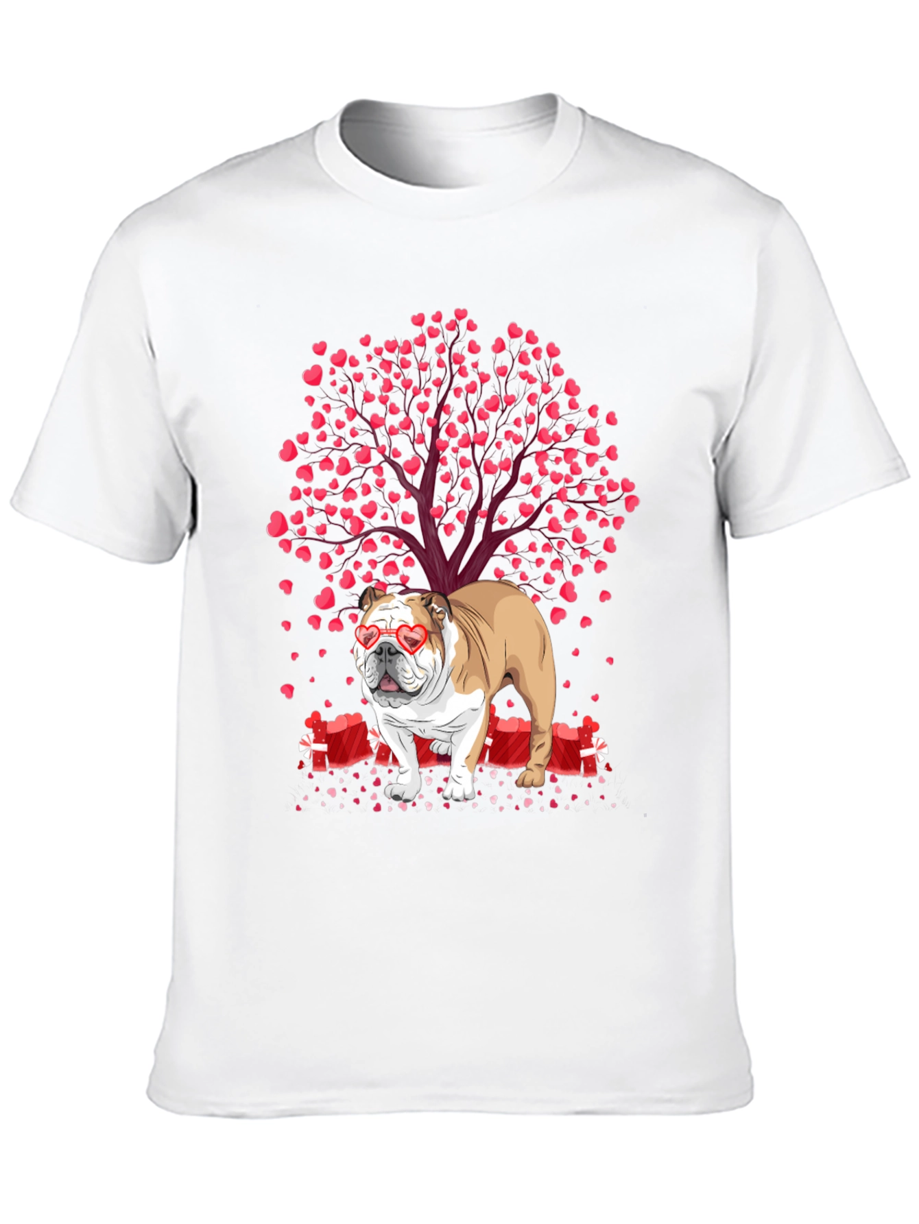 Bulldog Valentines Day T-Shirt: Heart Tree Design