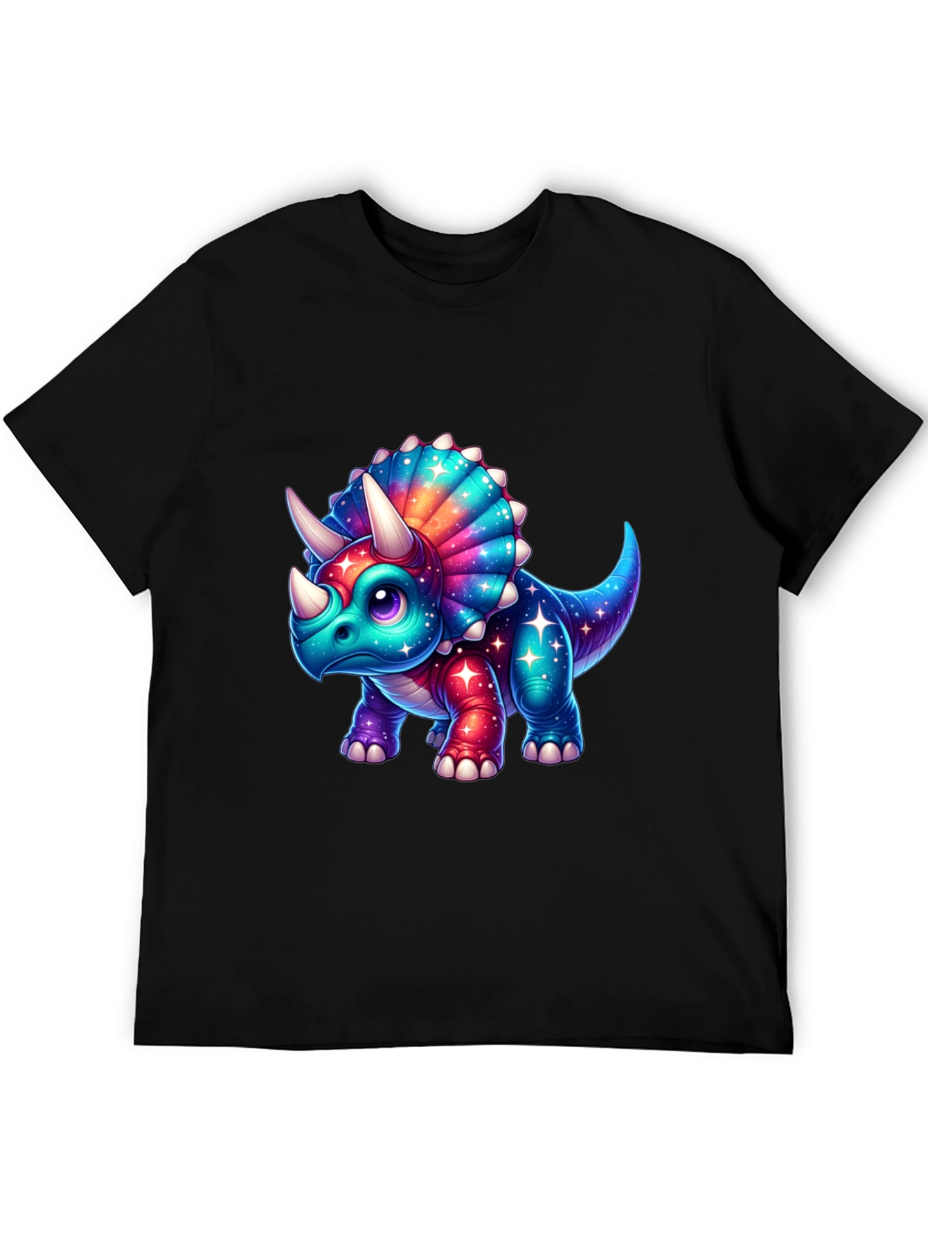 Cosmic Triceratops Graphic Tee - Black