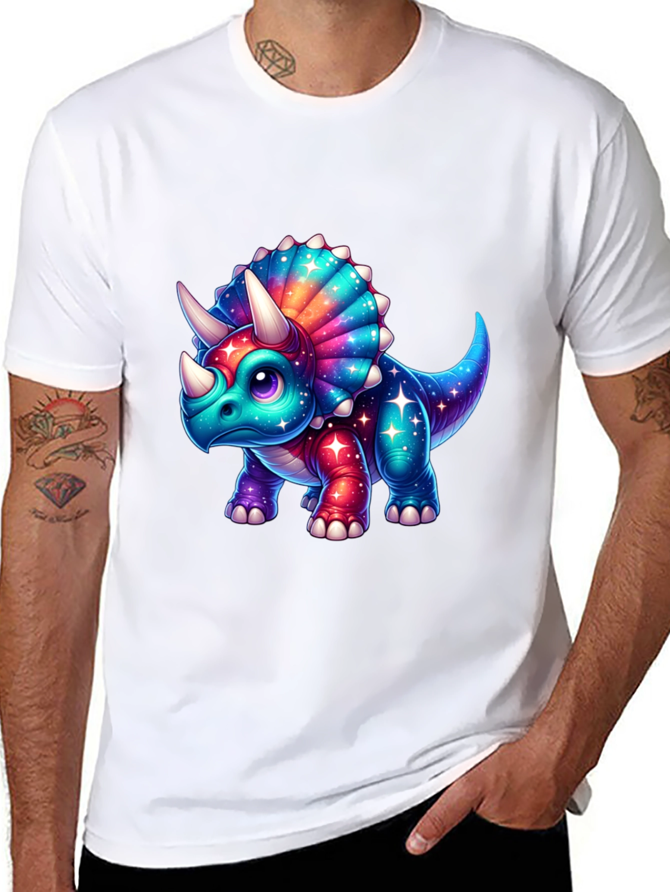 Cosmic Triceratops Graphic Tee - Black