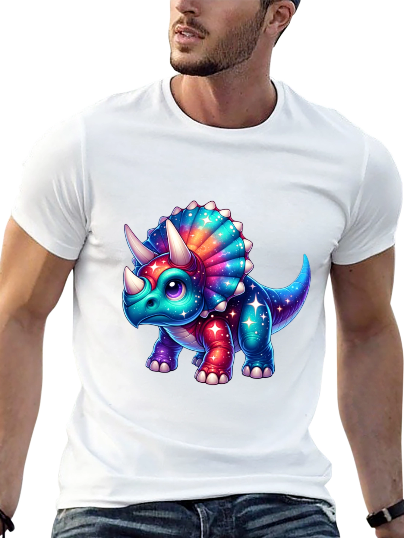Cosmic Triceratops Graphic Tee - Black