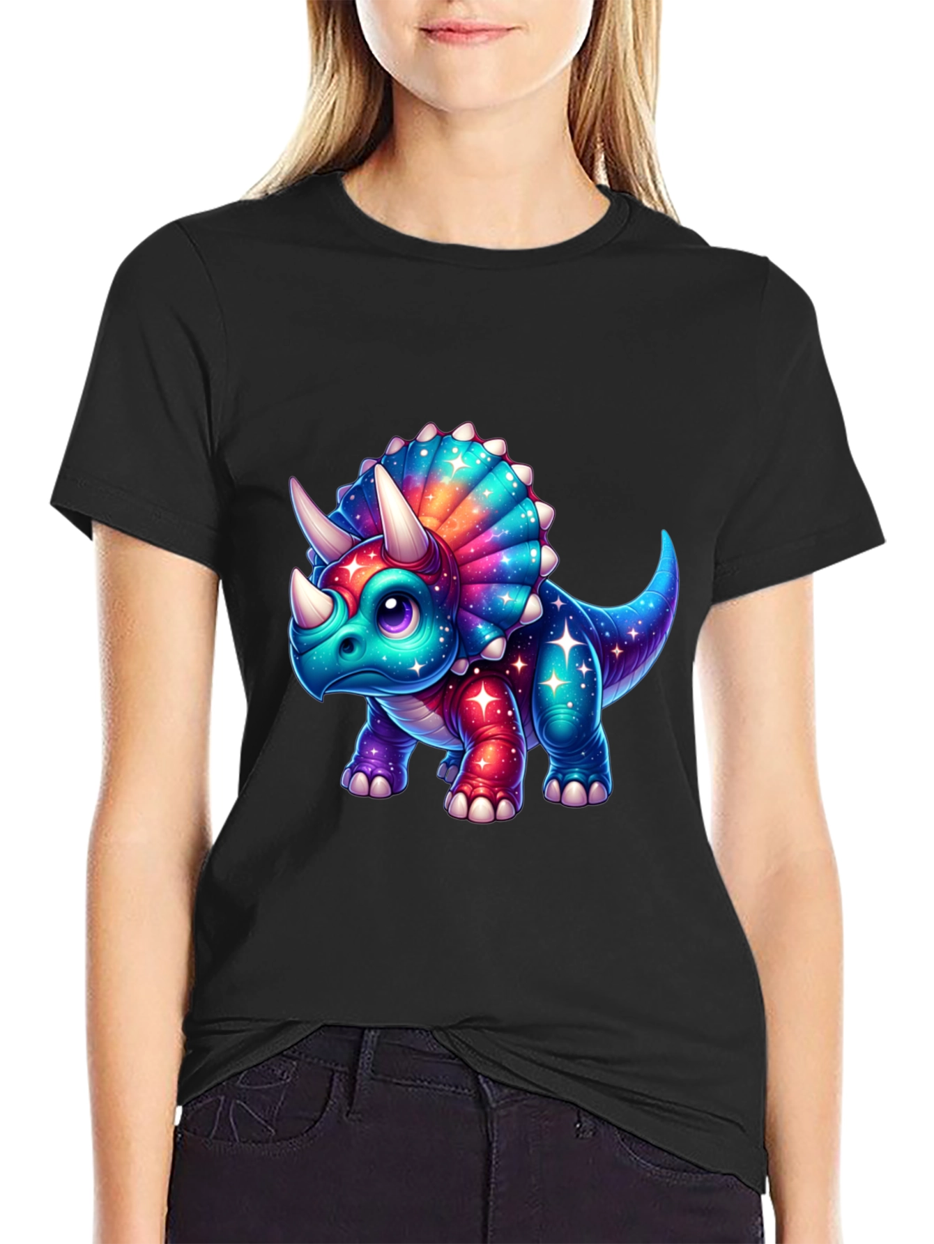 Cosmic Triceratops Graphic Tee - Black