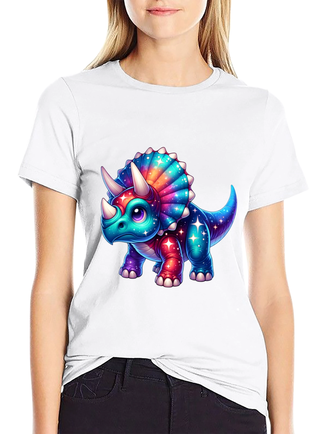 Cosmic Triceratops Graphic Tee - Black