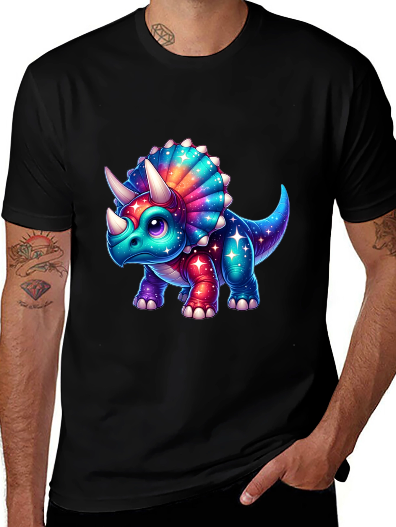Cosmic Triceratops Graphic Tee - Black