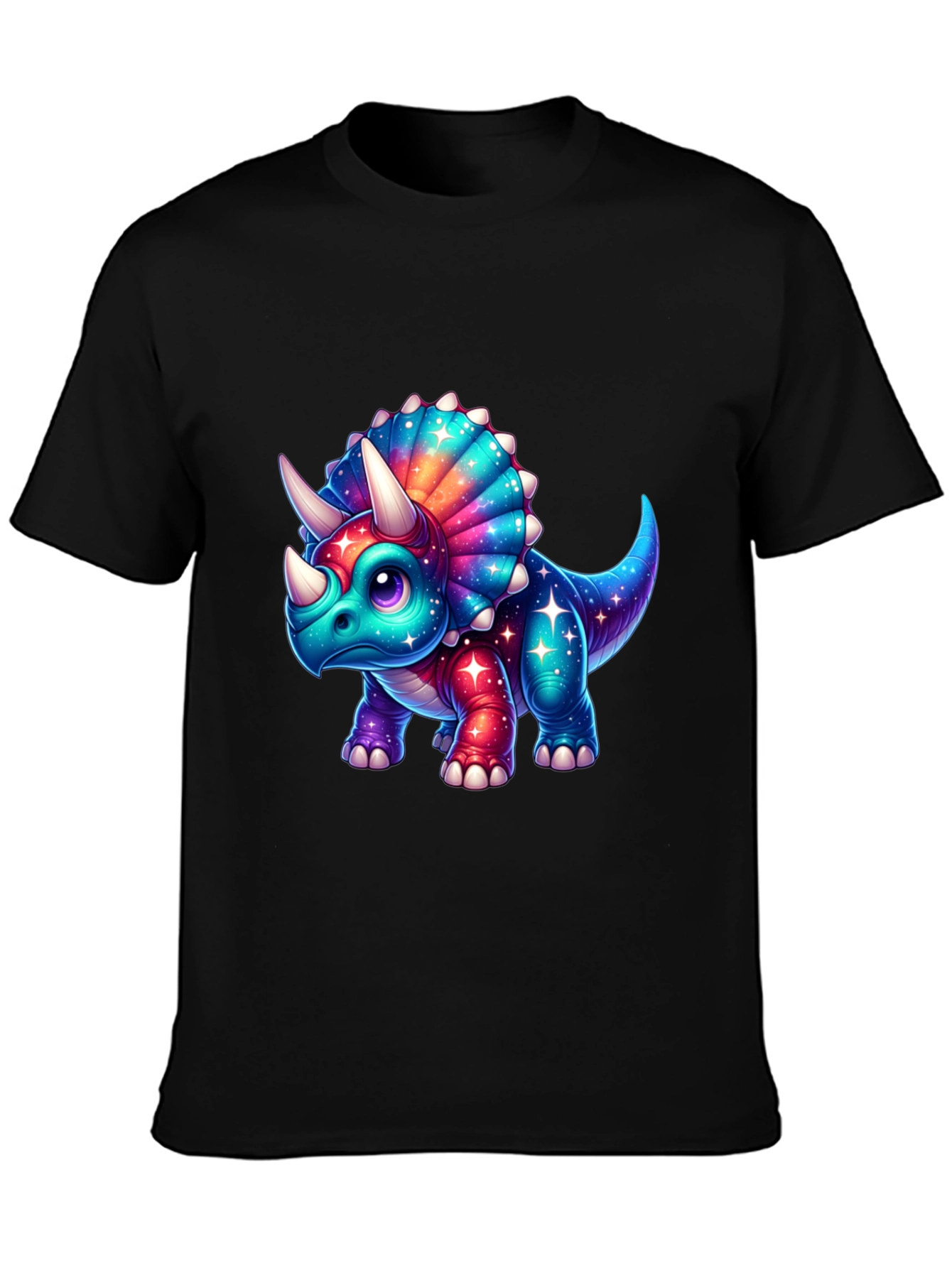 Cosmic Triceratops Graphic Tee - Black