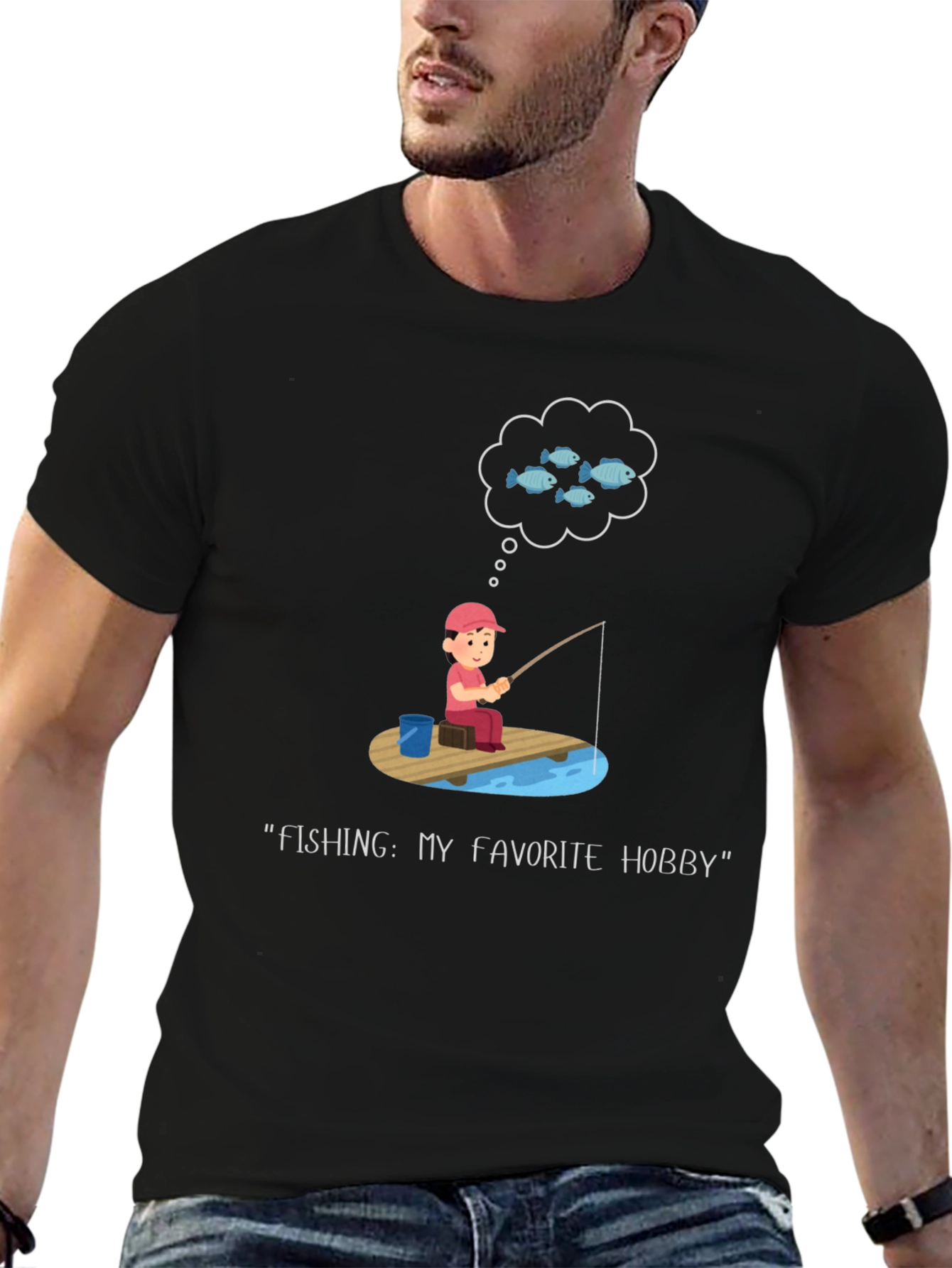 Fishing Hobby Tee - Black Graphic T-Shirt
