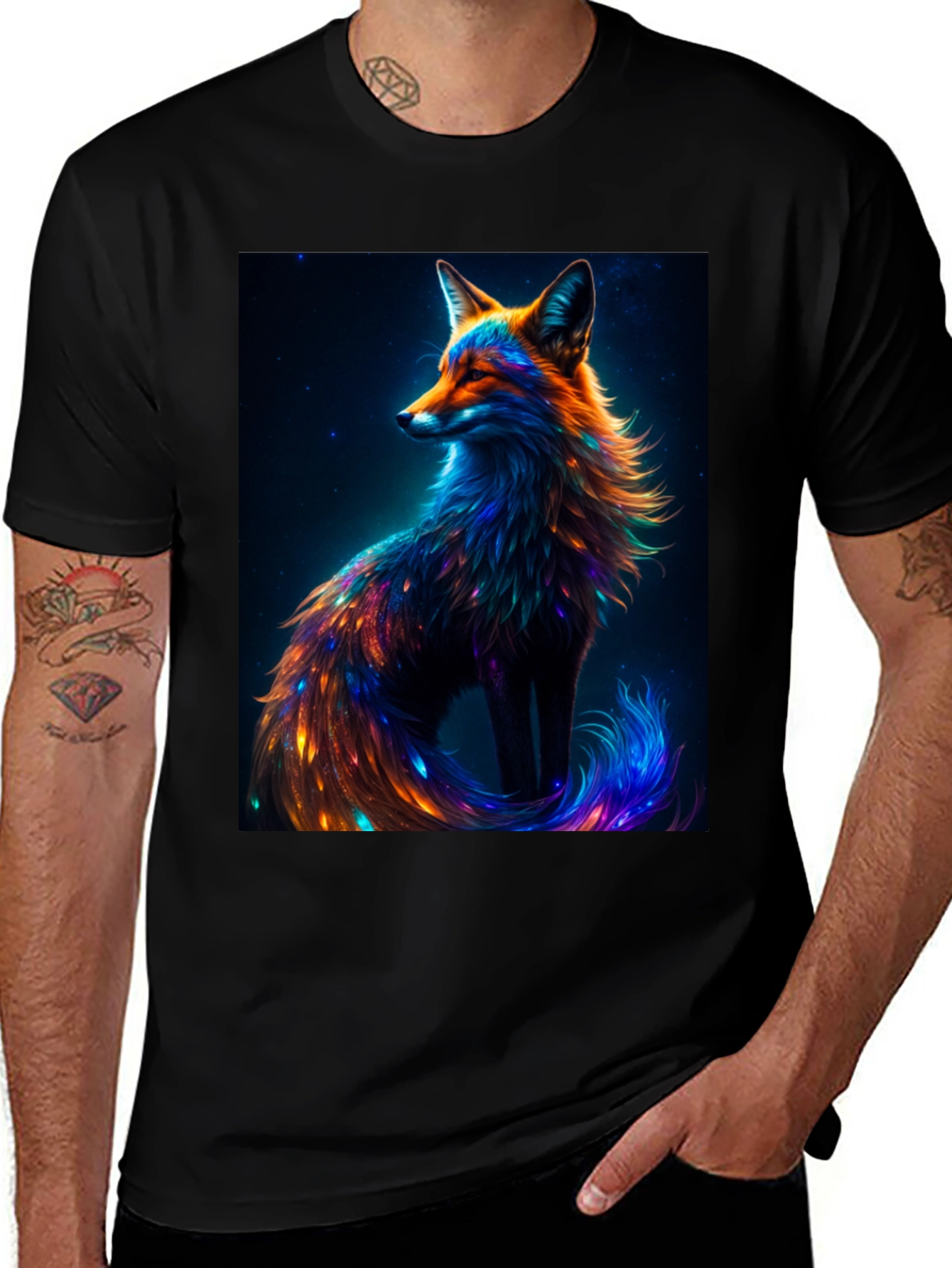 Galaxy Fox Graphic Tee - Unique Animal Print T-Shirt