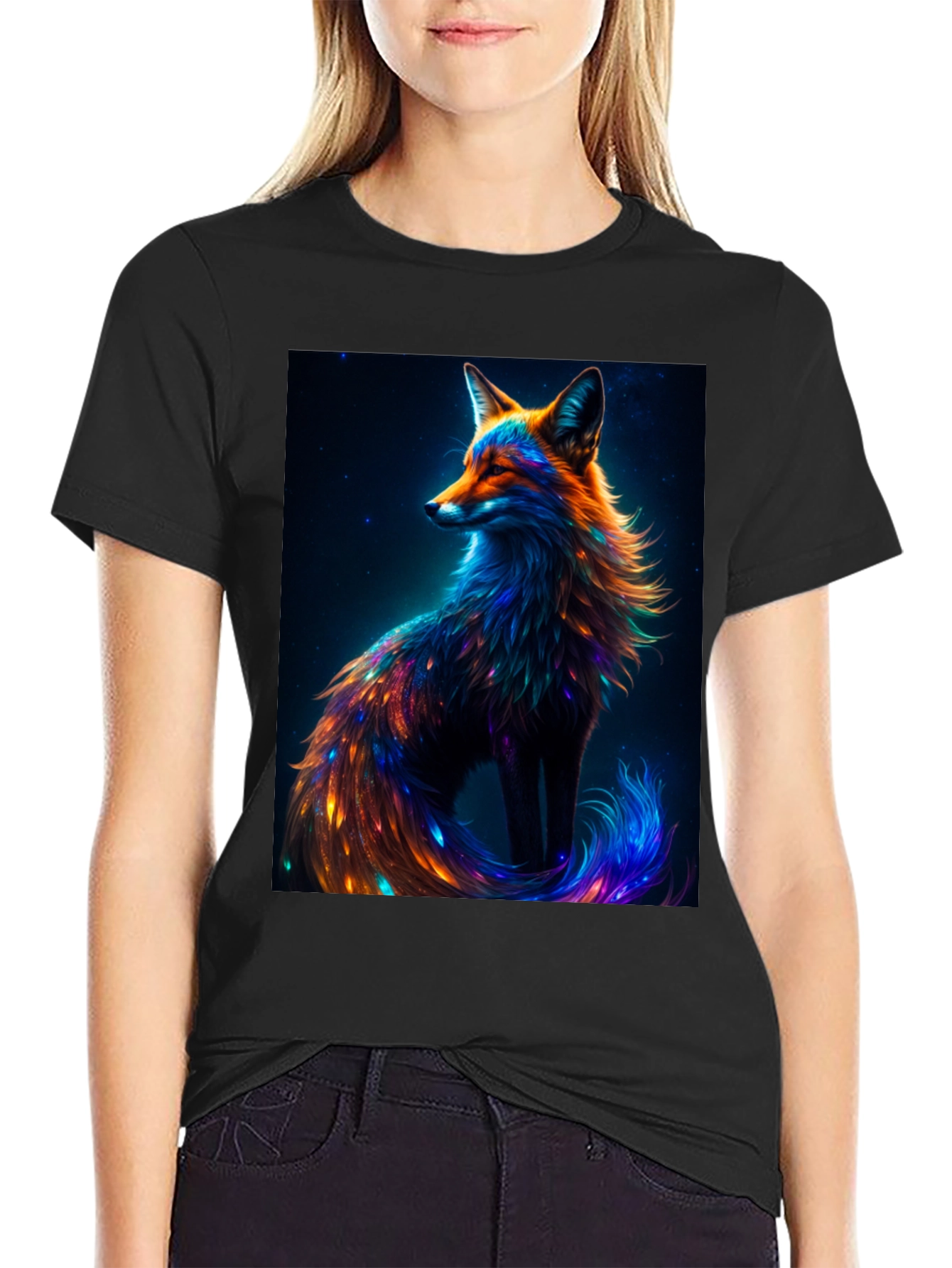 Galaxy Fox Graphic Tee - Unique Animal Print T-Shirt