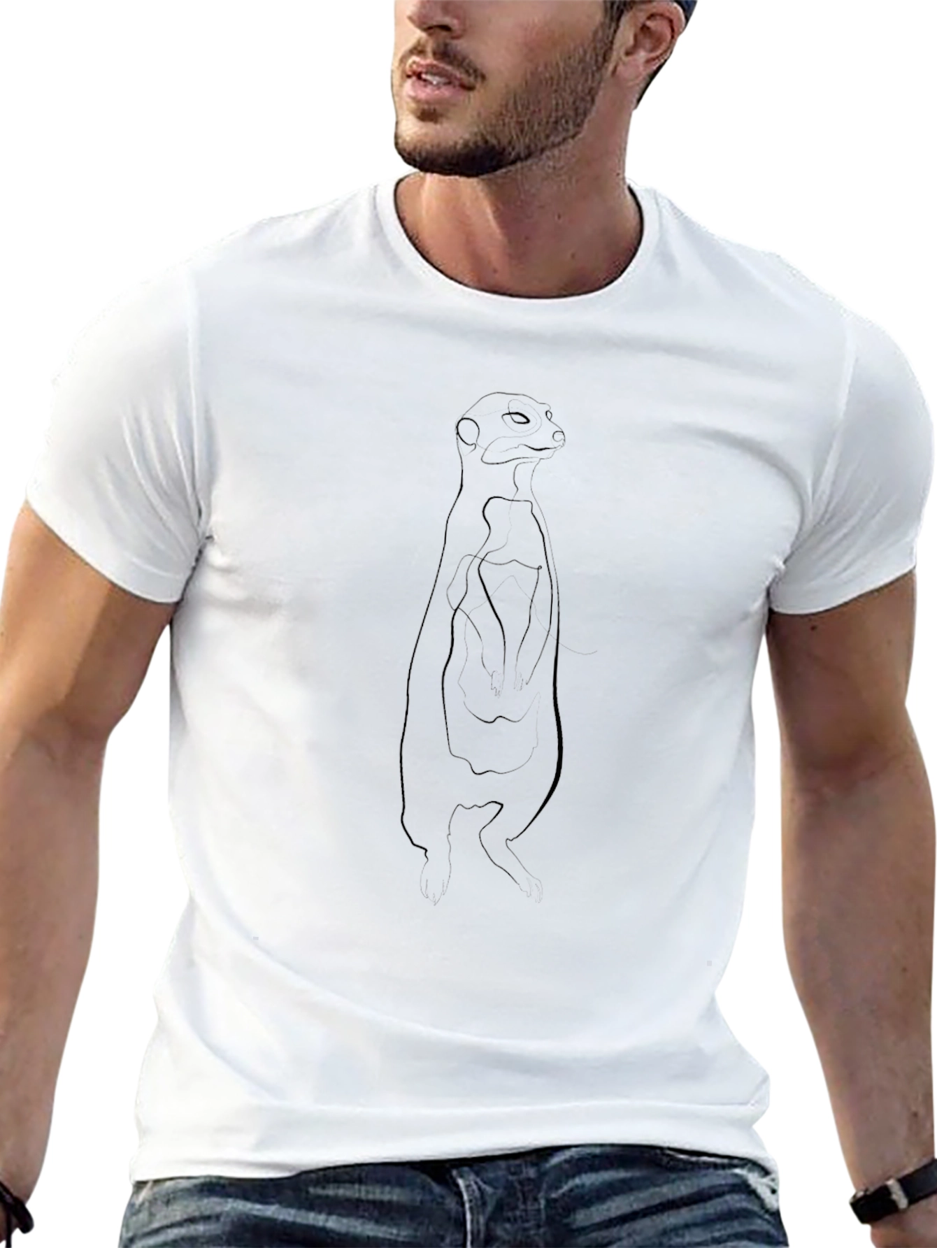 Meerkat Outline Black T-Shirt - Cool Animal Tee