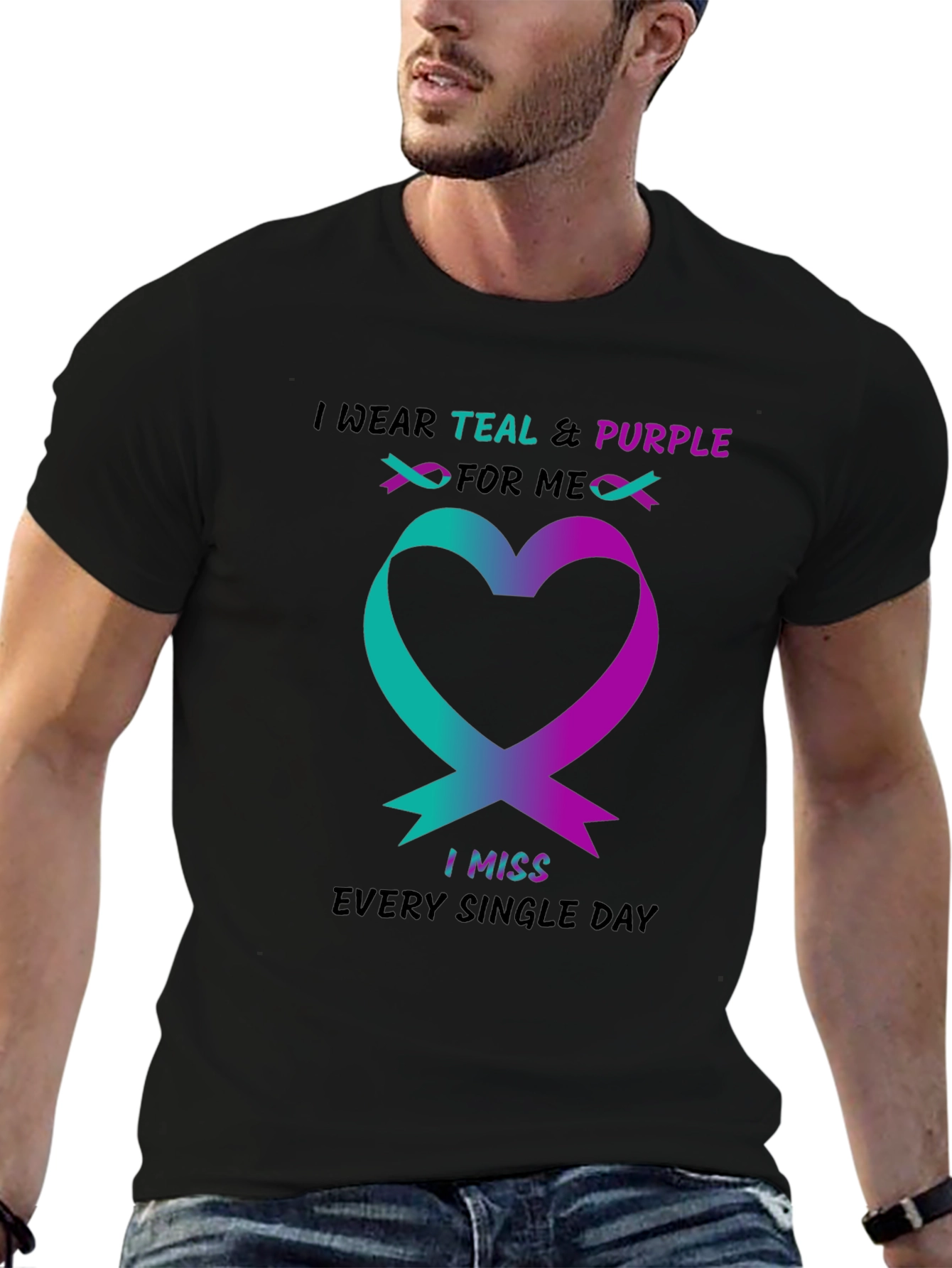Teal & Purple Ribbon Heart T-Shirt